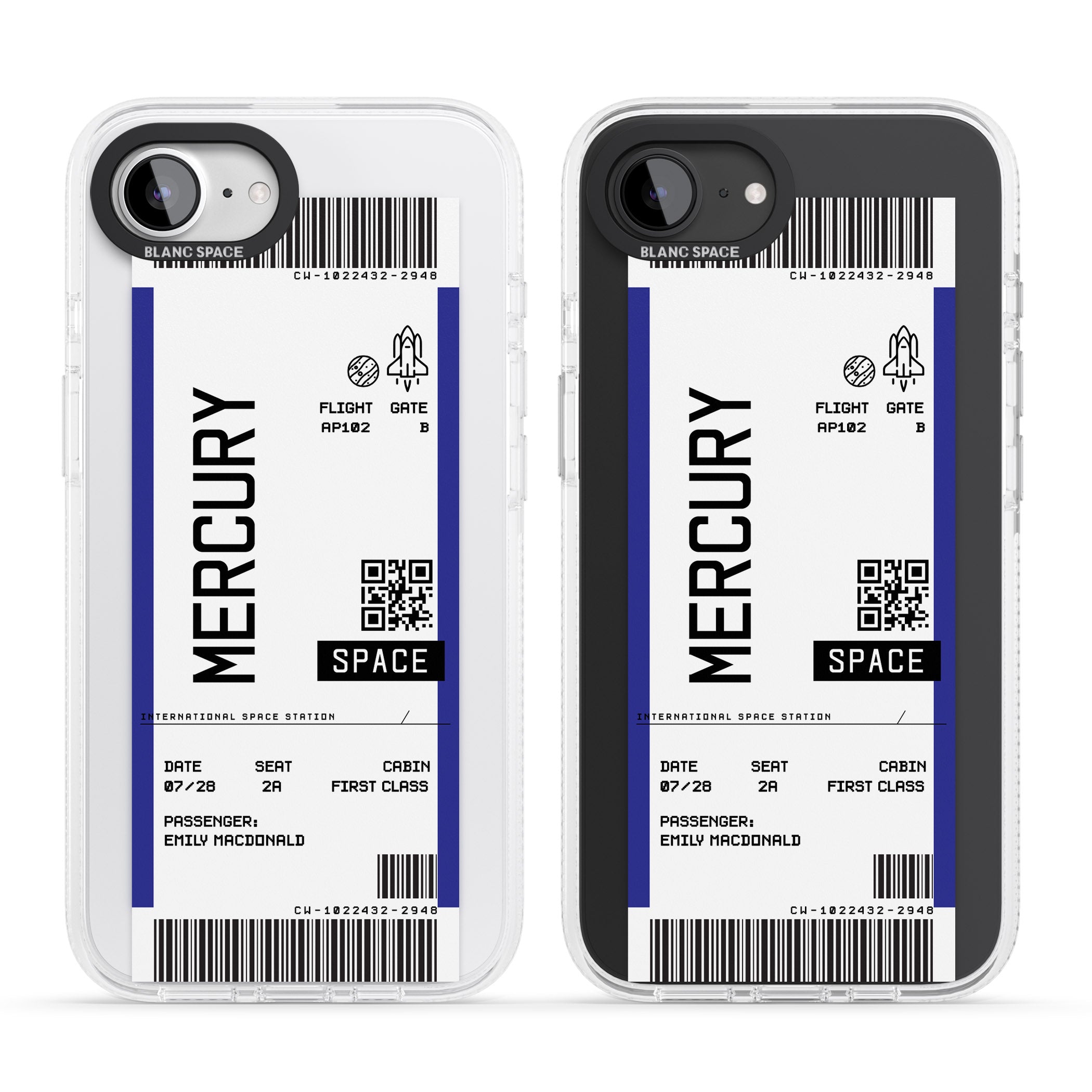 Personalised Mercury Space Travel Ticket iPhone 16e Clear Case Impact Air - Blanc Space