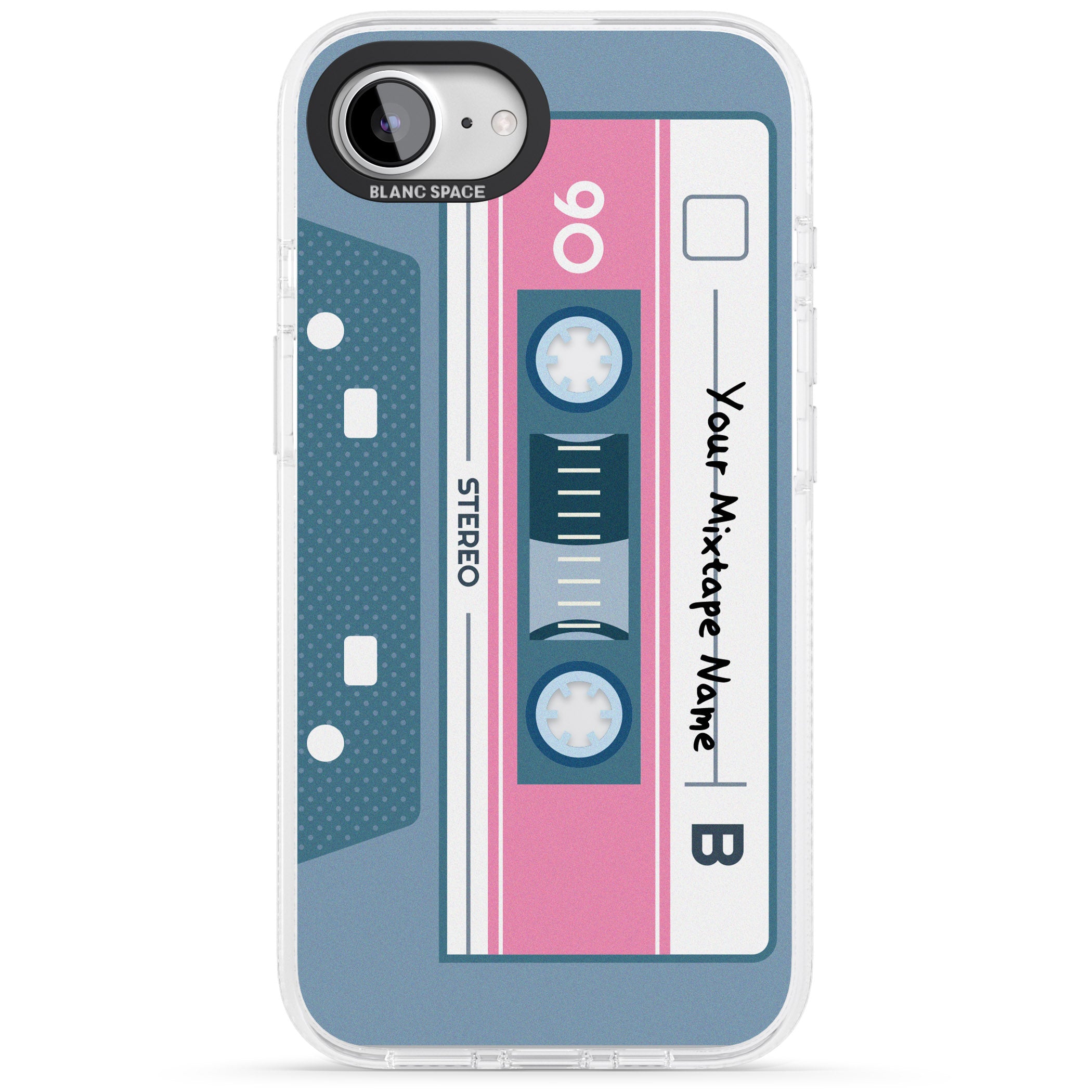 Personalised Retro Mixtape iPhone 16e Clear Case Impact Air - Blanc Space