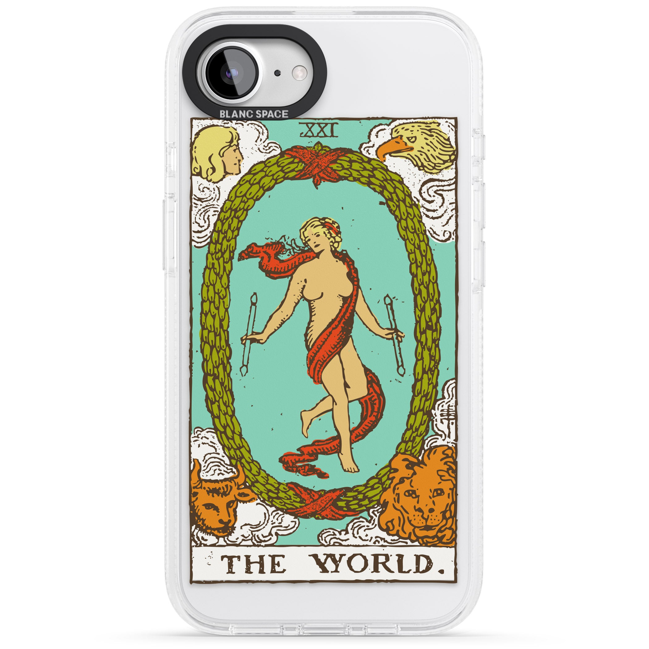 Personalised The World Tarot Card - Colour iPhone 16e Clear Case Impact Air - Blanc Space
