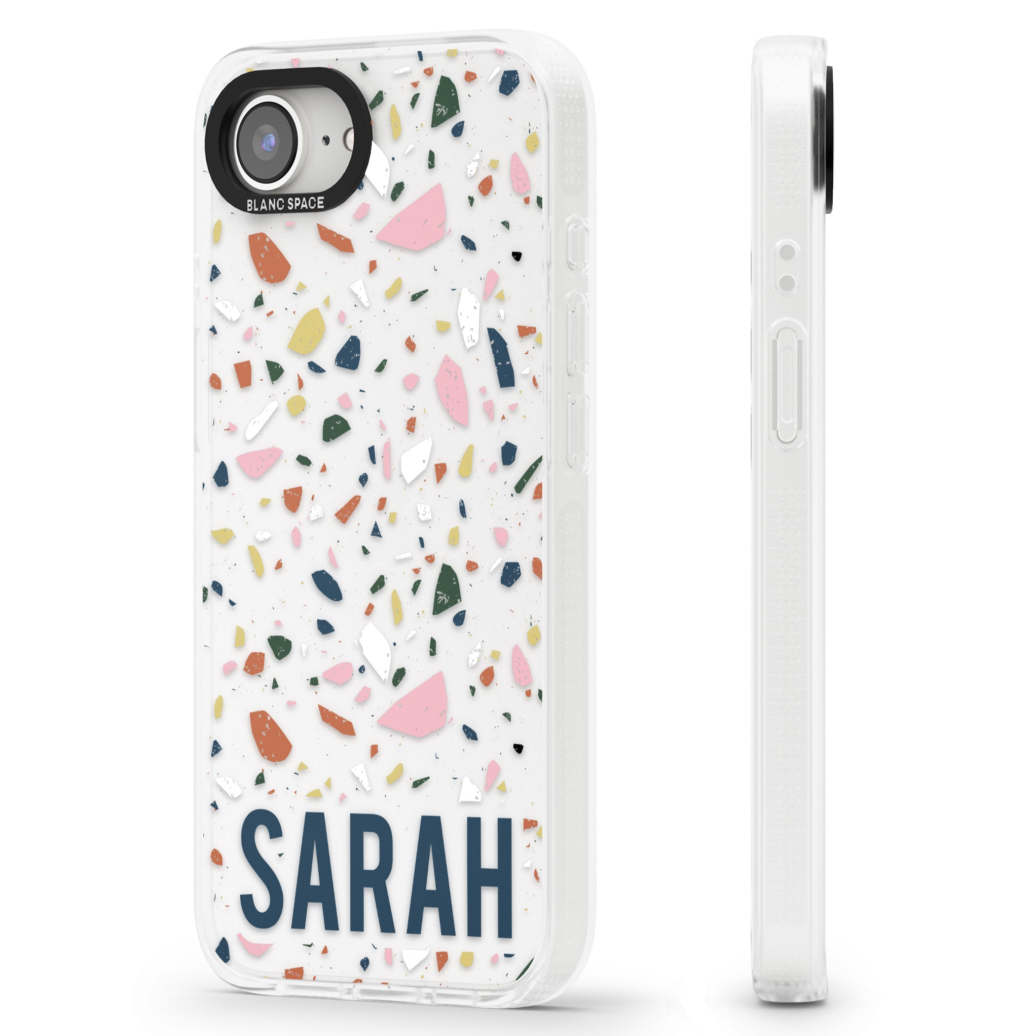 Personalised Terrazzo iPhone 16e Clear Case Impact Air - Blanc Space