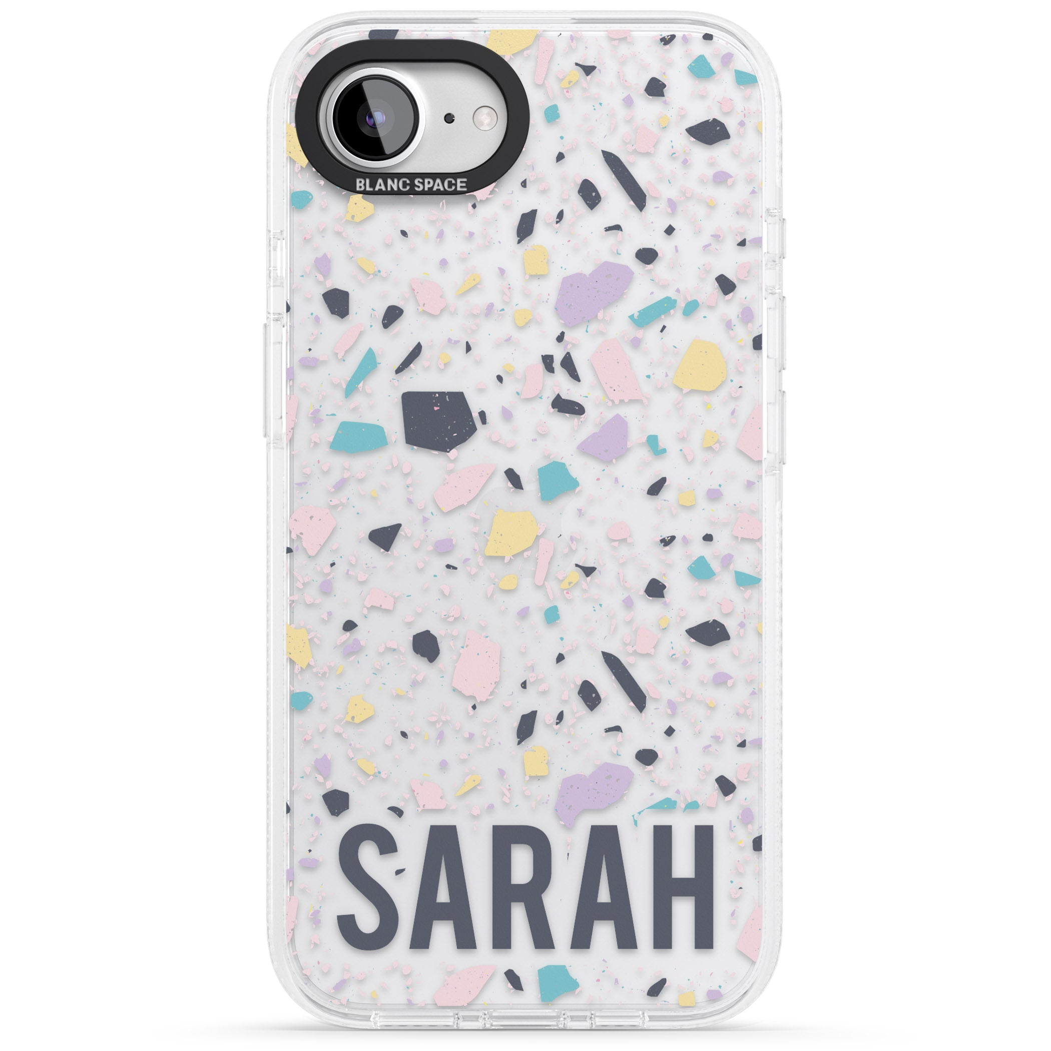 Personalised Terrazzo - Pink, Purple, Blue iPhone 16e Clear Case Impact Air - Blanc Space