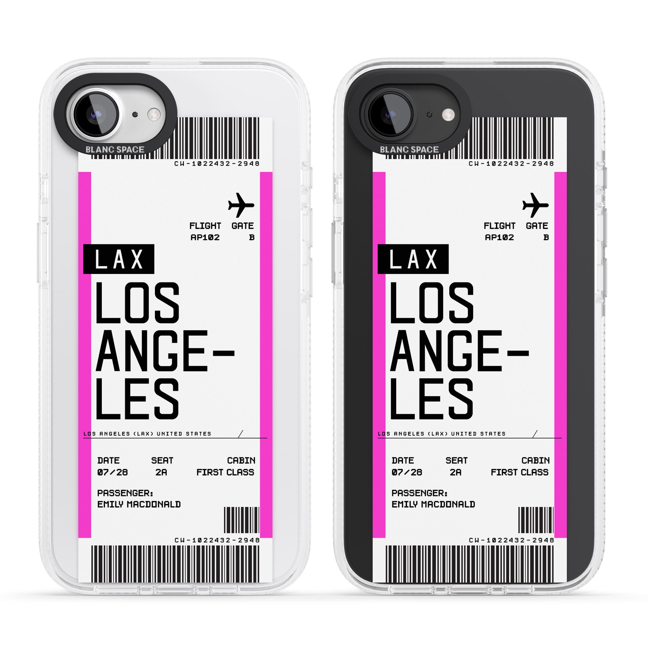 Personalised Los Angeles Boarding Pass iPhone 16e Clear Case Impact Air - Blanc Space
