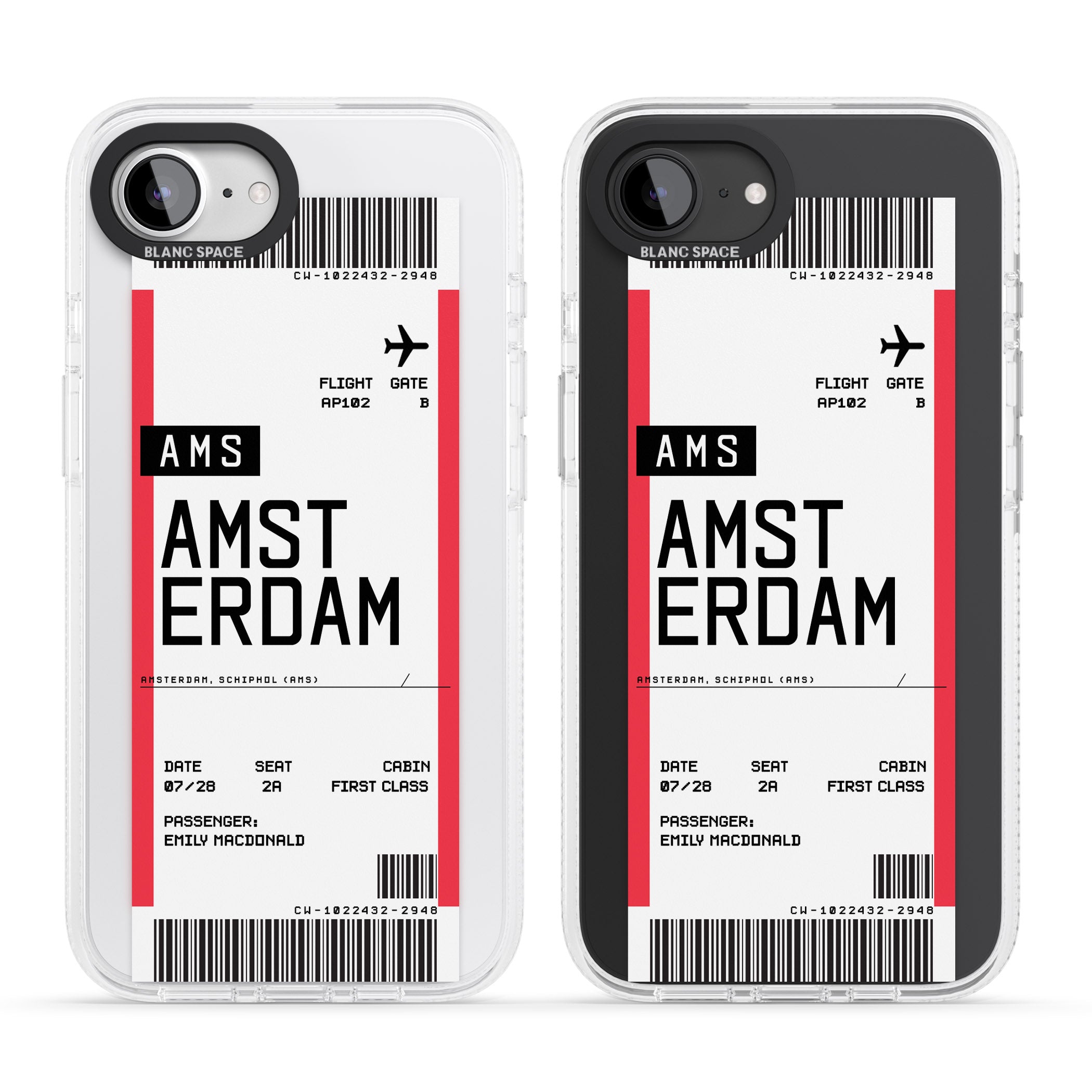 Personalised Amsterdam Boarding Pass iPhone 16e Clear Case Impact Air - Blanc Space