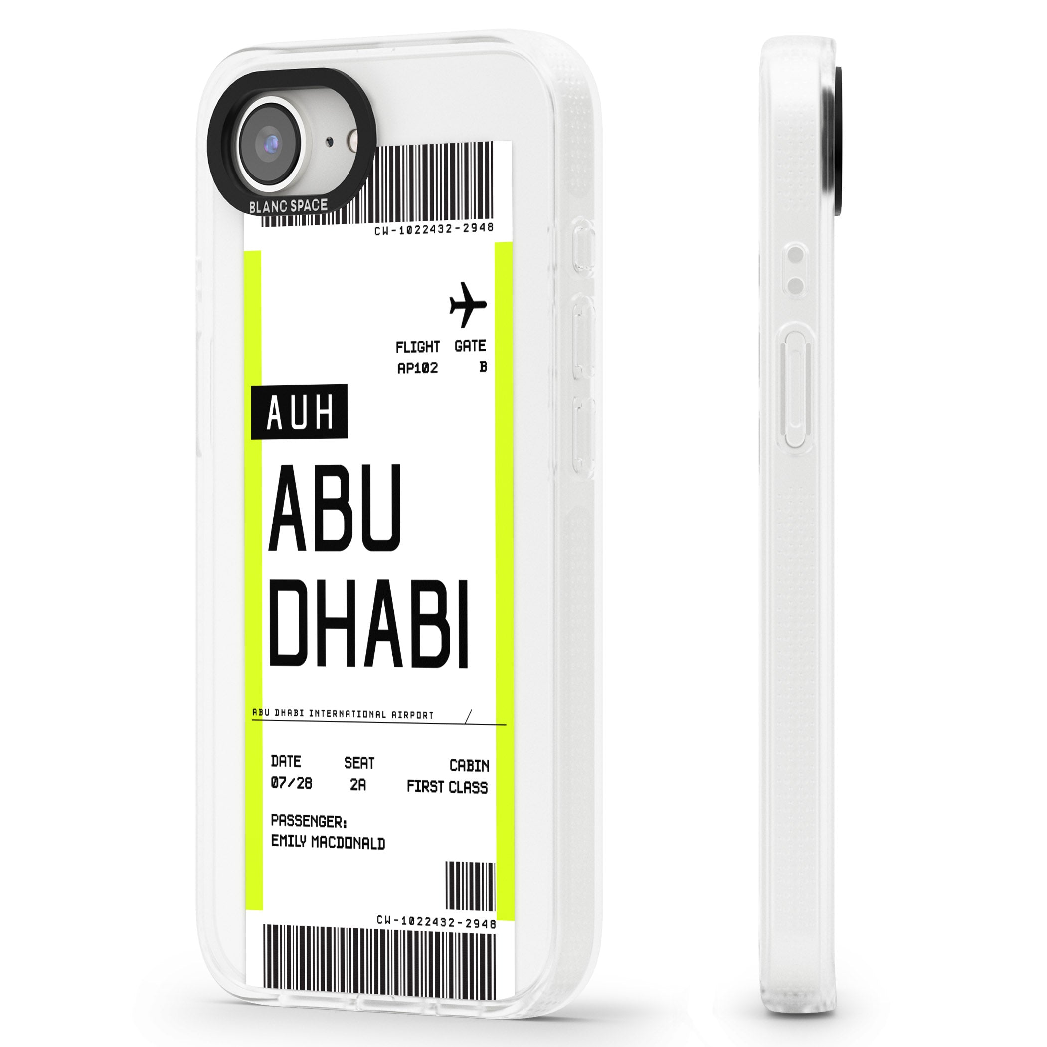 Personalised Abu Dhabi Boarding Pass iPhone 16e Clear Case Impact Air - Blanc Space