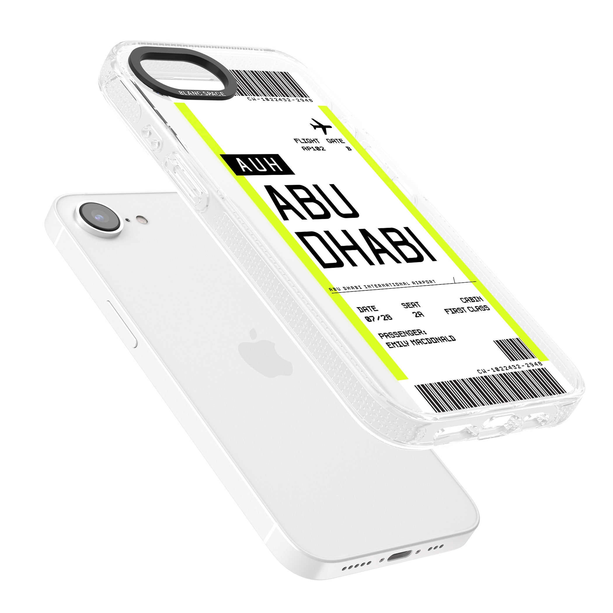 Personalised Abu Dhabi Boarding Pass iPhone 16e Clear Case Impact Air - Blanc Space