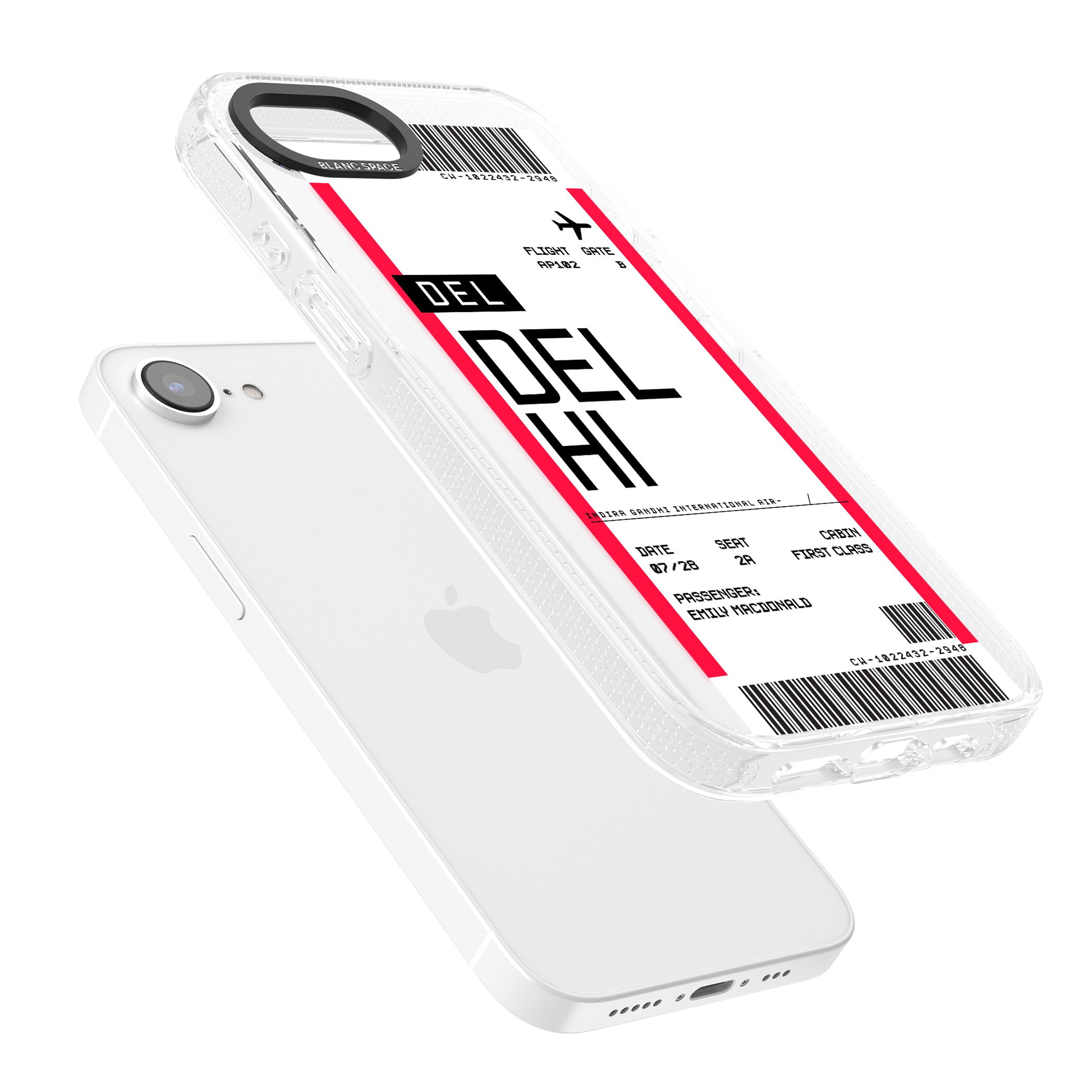 Personalised Delhi Boarding Pass iPhone 16e Clear Case Impact Air - Blanc Space
