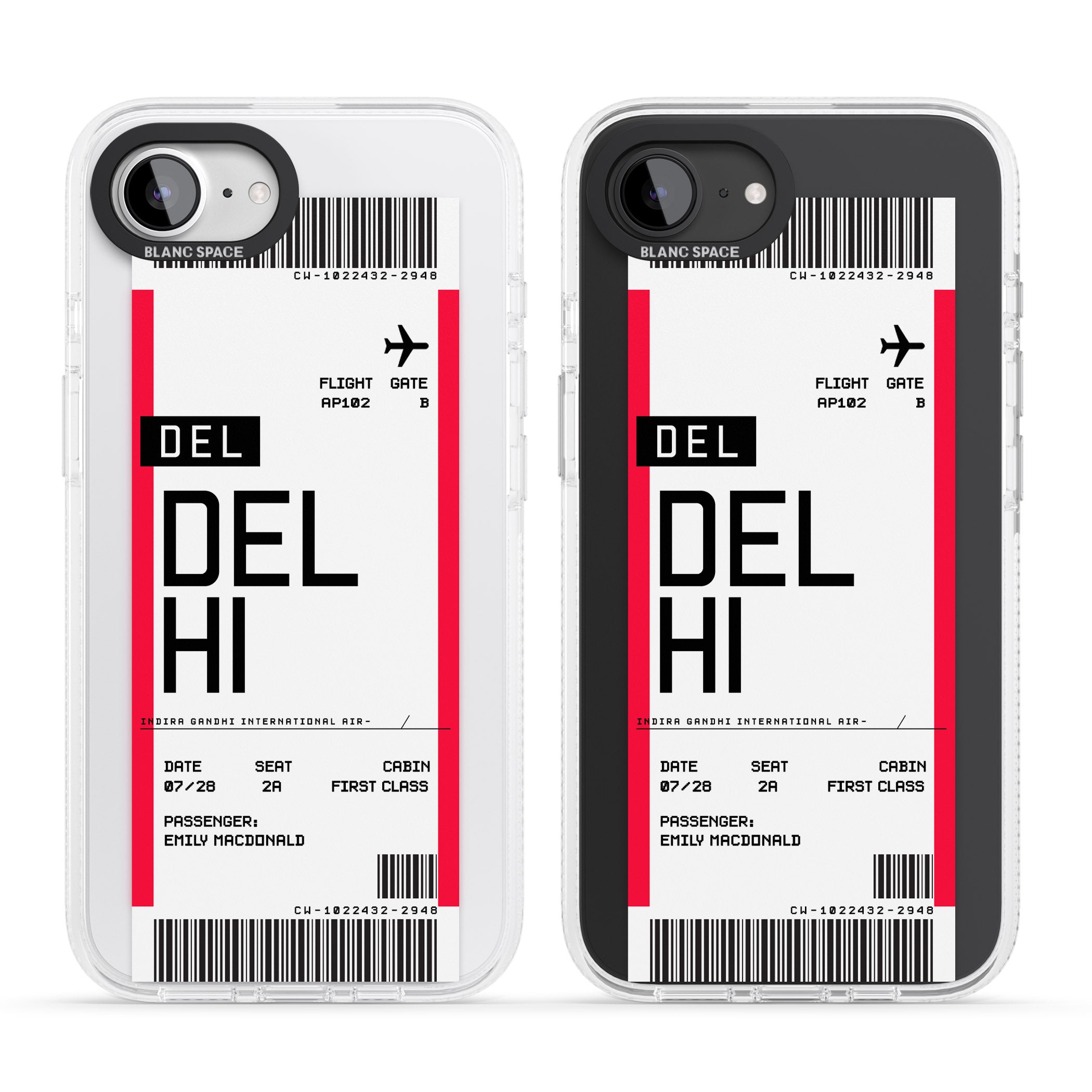 Personalised Delhi Boarding Pass iPhone 16e Clear Case Impact Air - Blanc Space