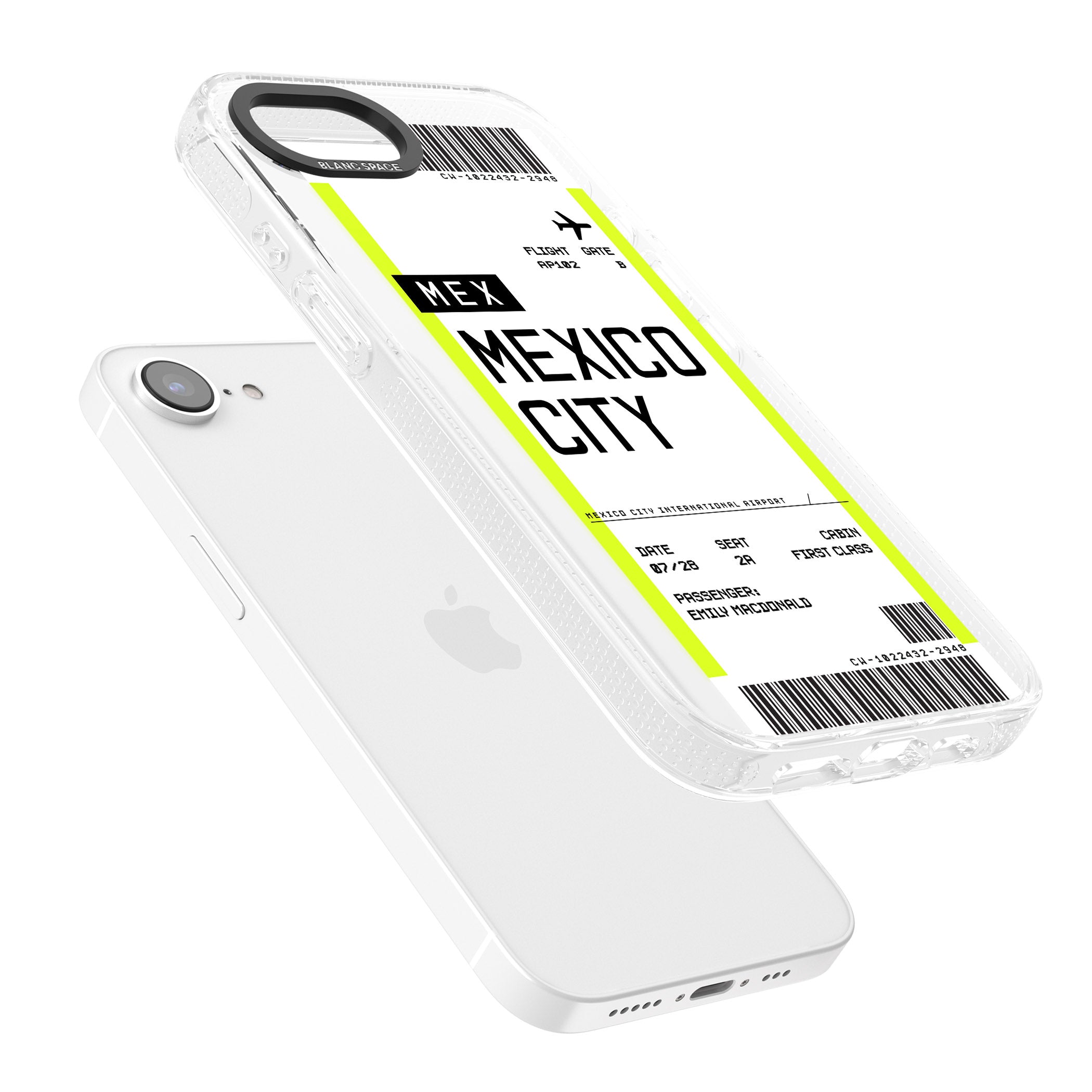 Personalised Mexico City Boarding Pass iPhone 16e Clear Case Impact Air - Blanc Space