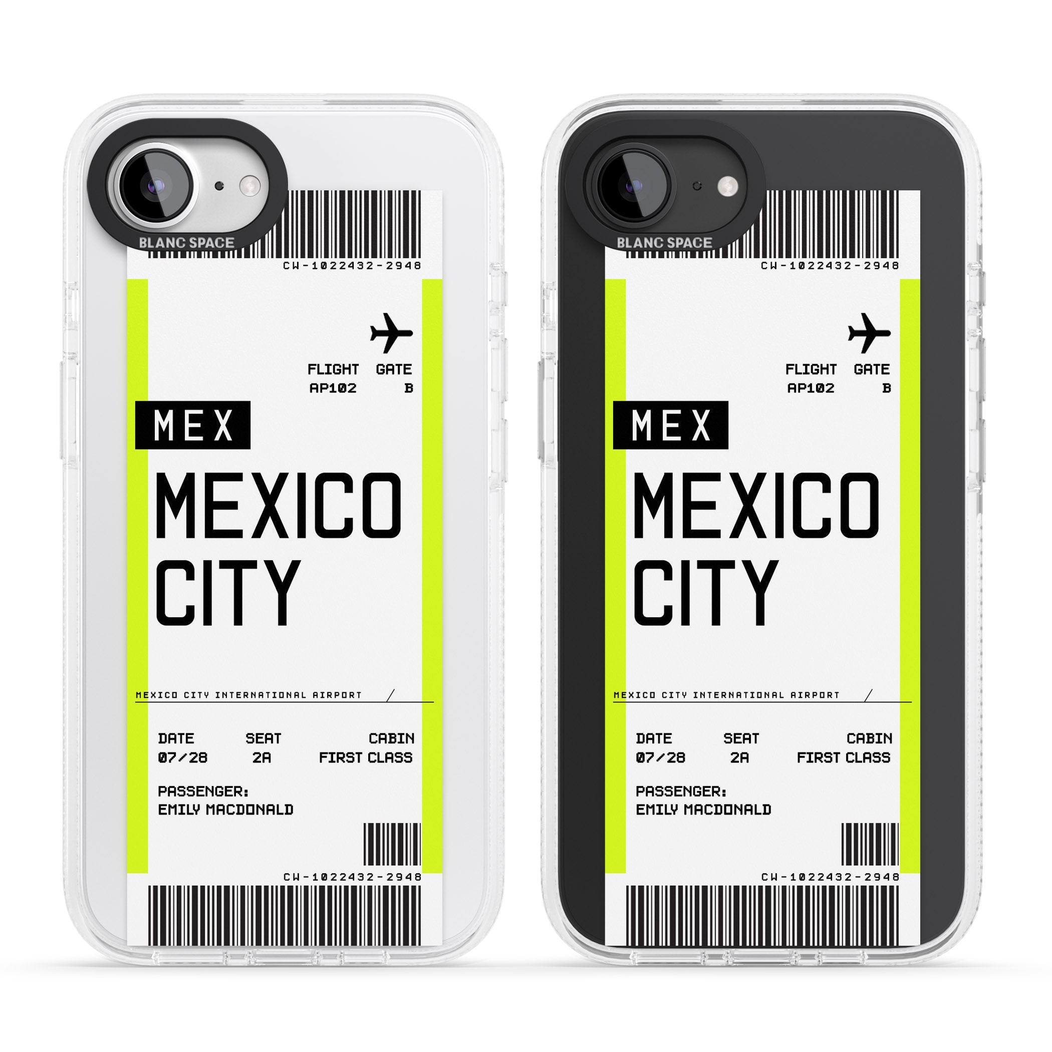 Personalised Mexico City Boarding Pass iPhone 16e Clear Case Impact Air - Blanc Space