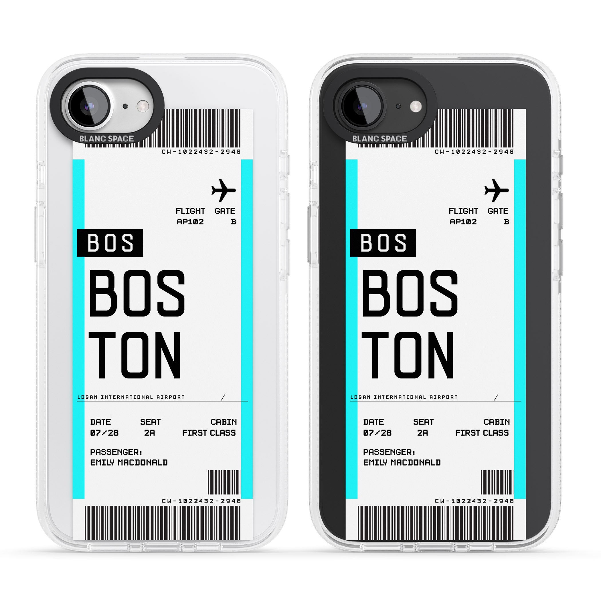 Personalised Boston Boarding Pass iPhone 16e Clear Case Impact Air - Blanc Space