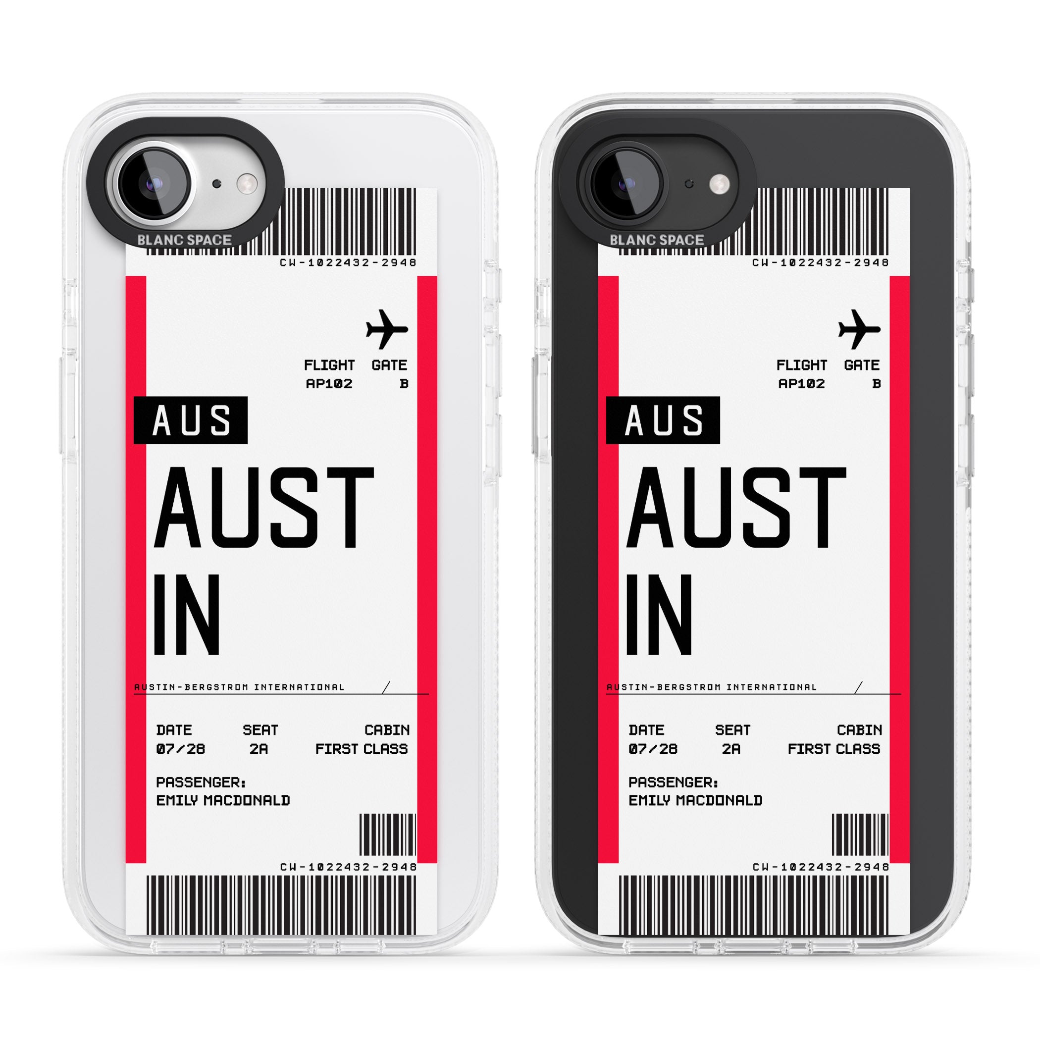 Personalised Austin Boarding Pass iPhone 16e Clear Case Impact Air - Blanc Space