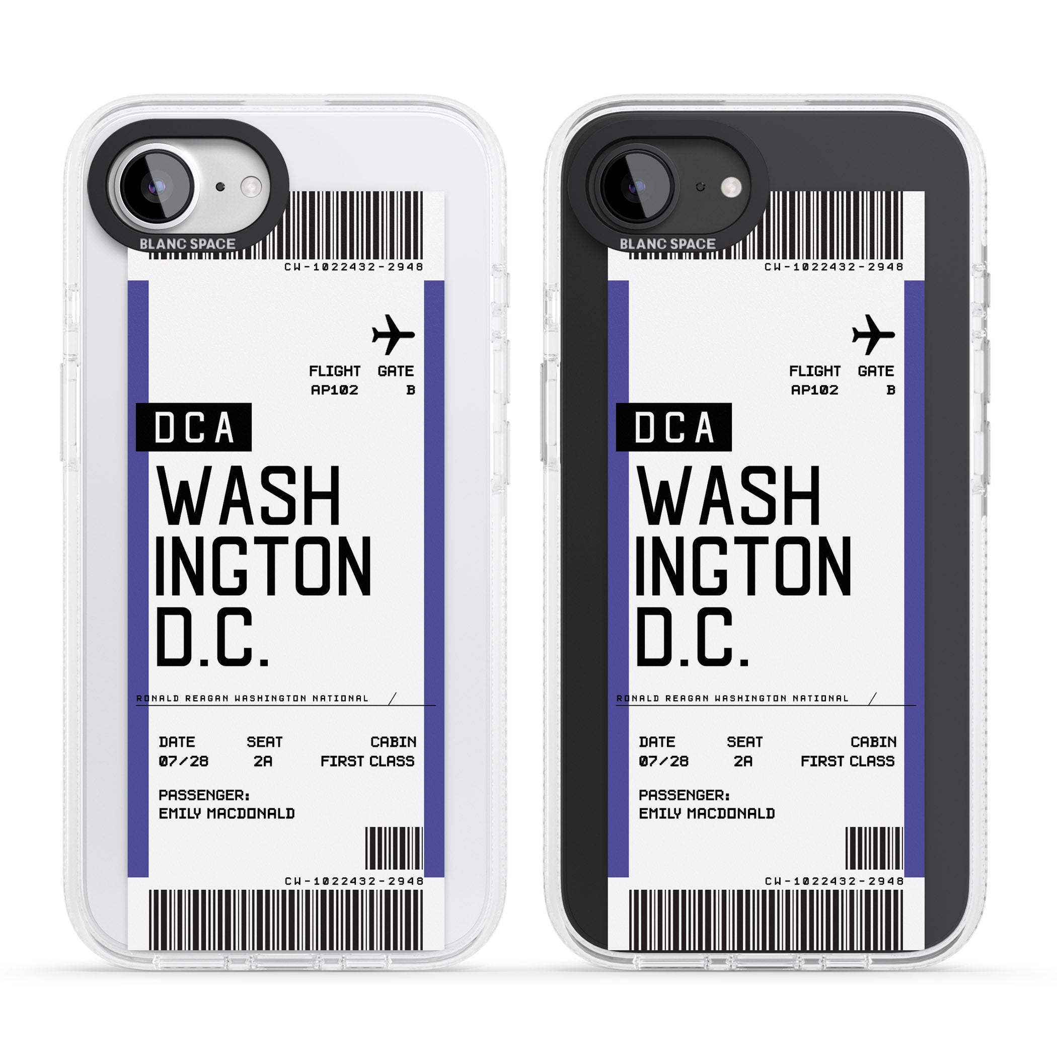 Personalised Washington D.C. Boarding Pass iPhone 16e Clear Case Impact Air - Blanc Space