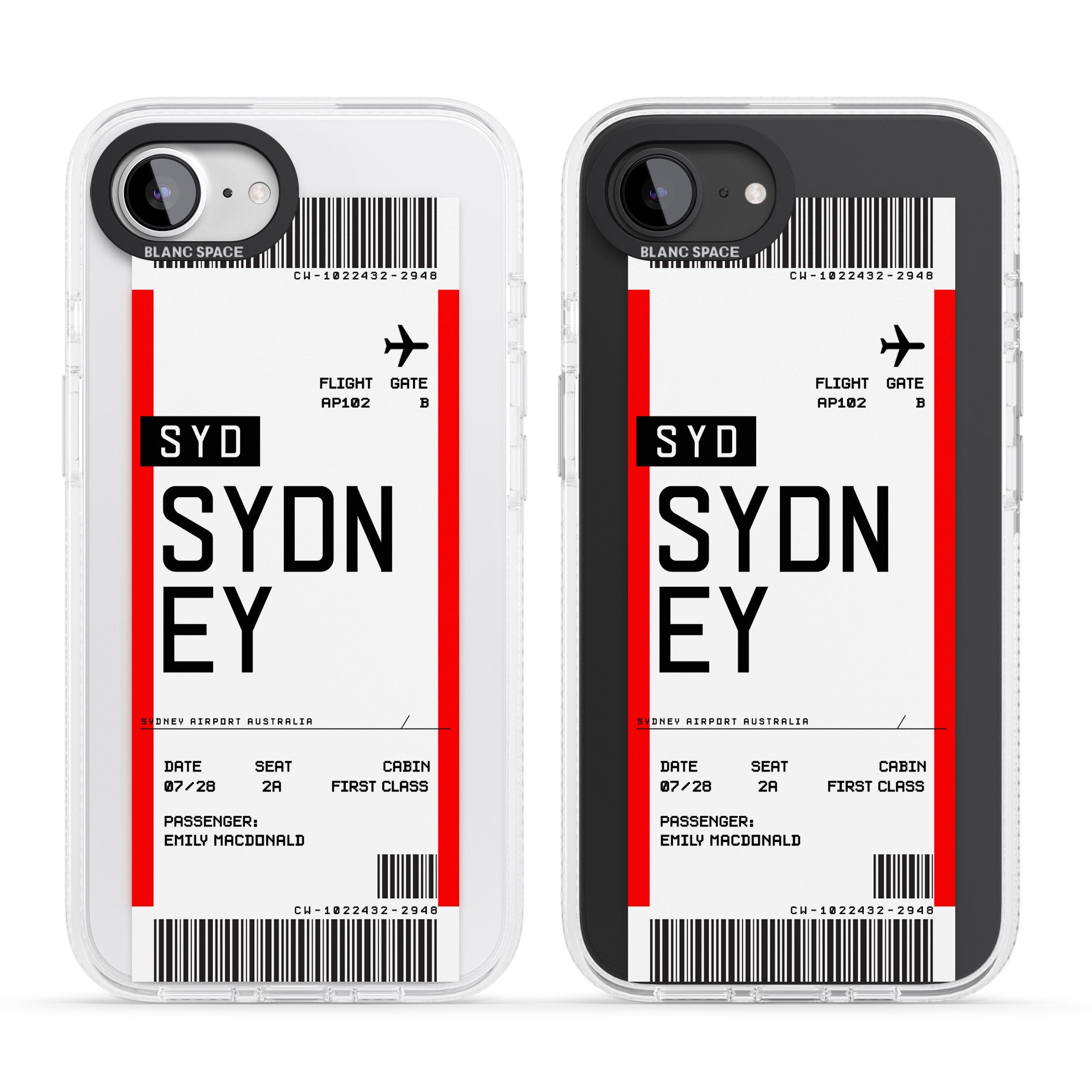 Personalised Sydney Boarding Pass iPhone 16e Clear Case Impact Air - Blanc Space