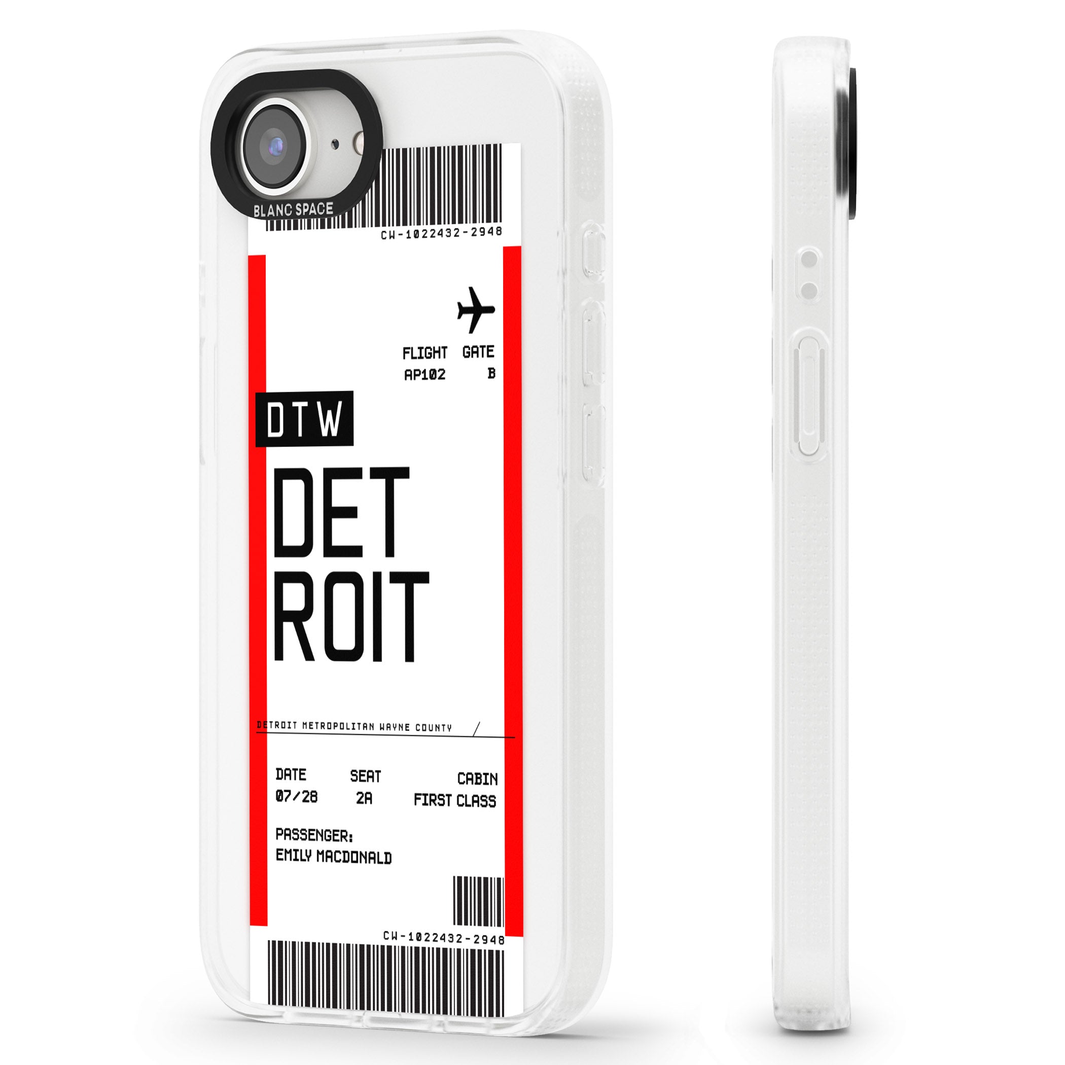 Personalised Detroit Boarding Pass iPhone 16e Clear Case Impact Air - Blanc Space
