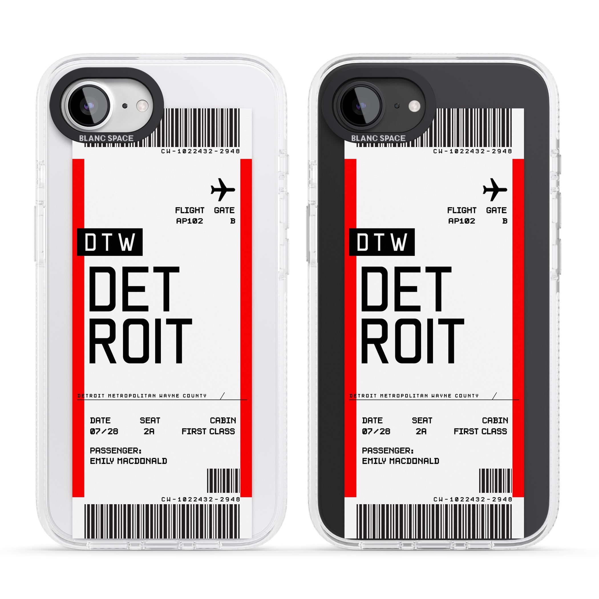 Personalised Detroit Boarding Pass iPhone 16e Clear Case Impact Air - Blanc Space