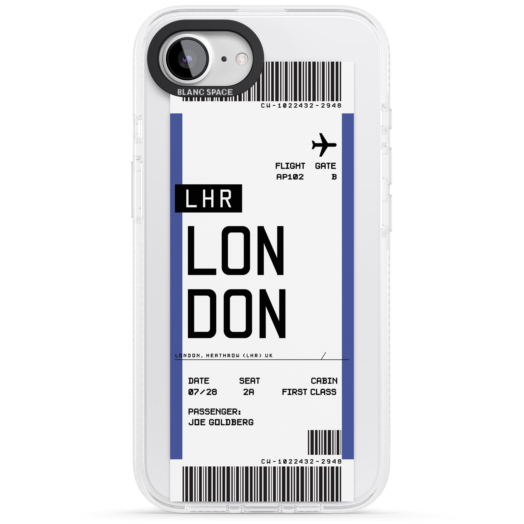 Personalised London Boarding Pass iPhone 16e Clear Case Impact Air - Blanc Space