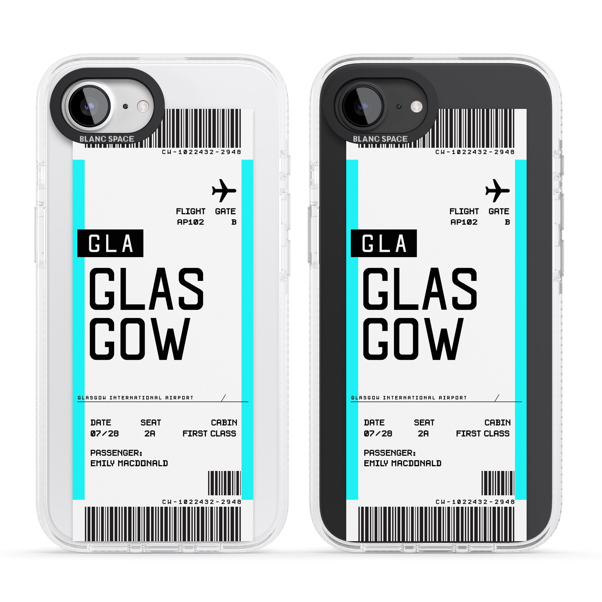 Personalised Glasgow Boarding Pass iPhone 16e Clear Case Impact Air - Blanc Space