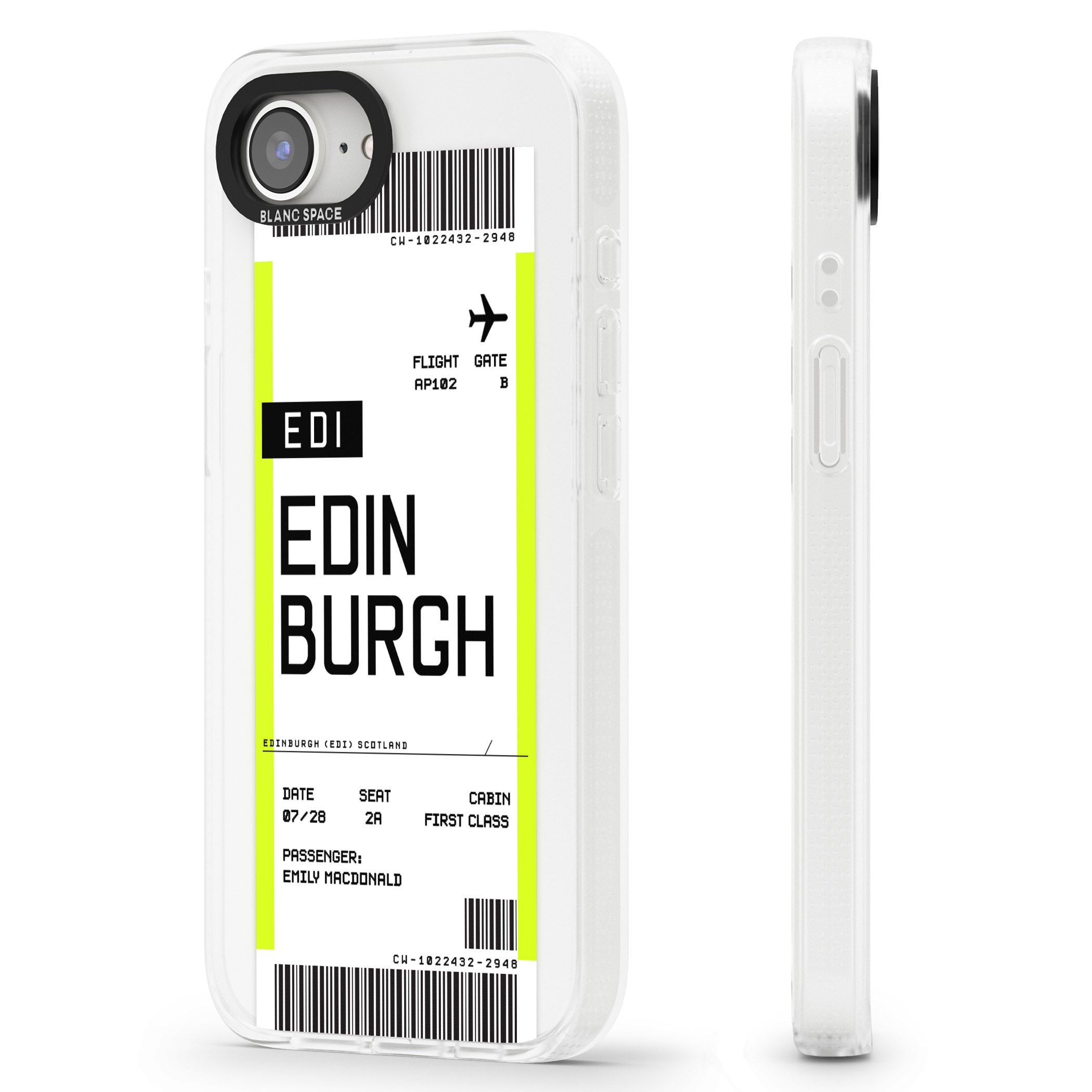 Personalised Edinburgh Boarding Pass iPhone 16e Clear Case Impact Air - Blanc Space