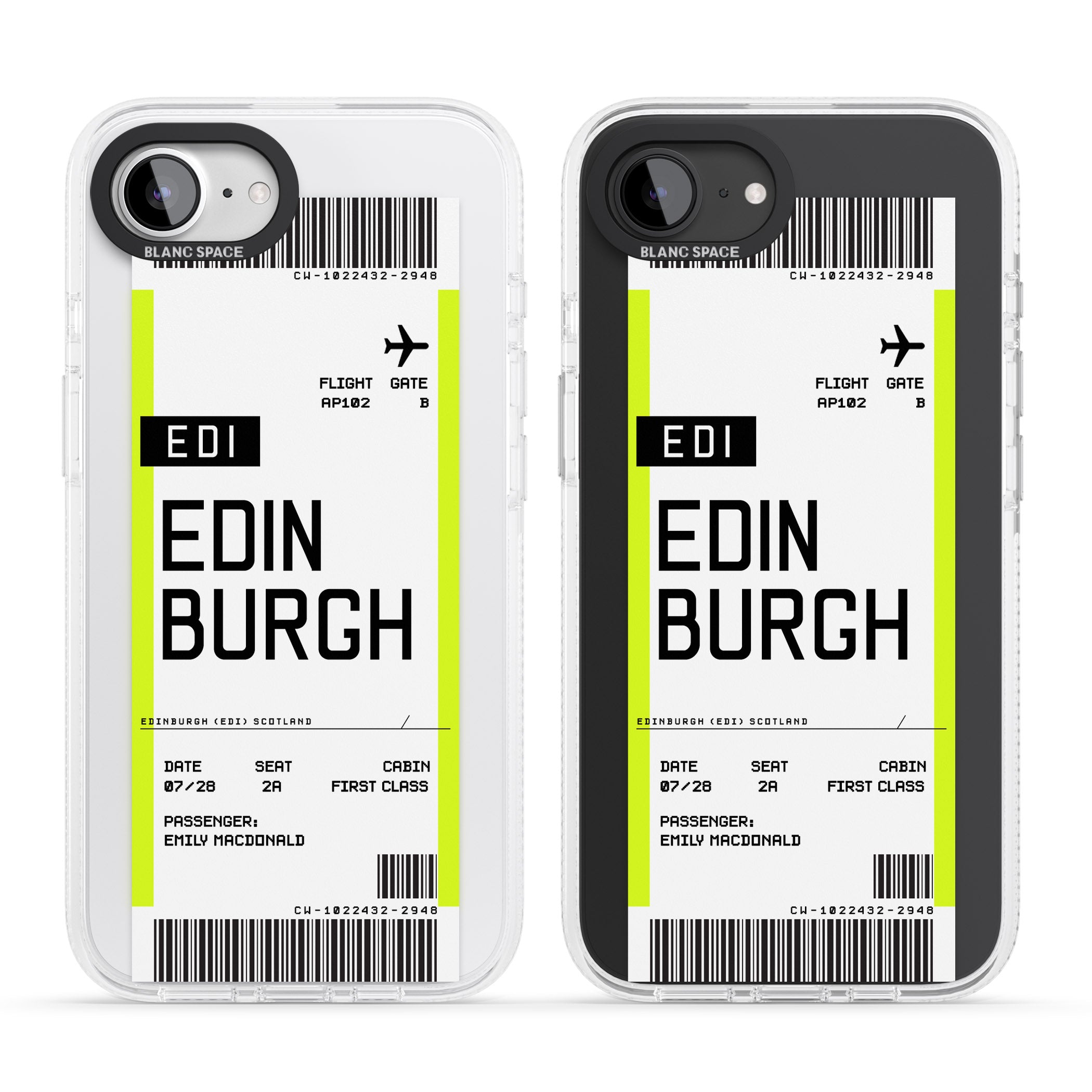 Personalised Edinburgh Boarding Pass iPhone 16e Clear Case Impact Air - Blanc Space