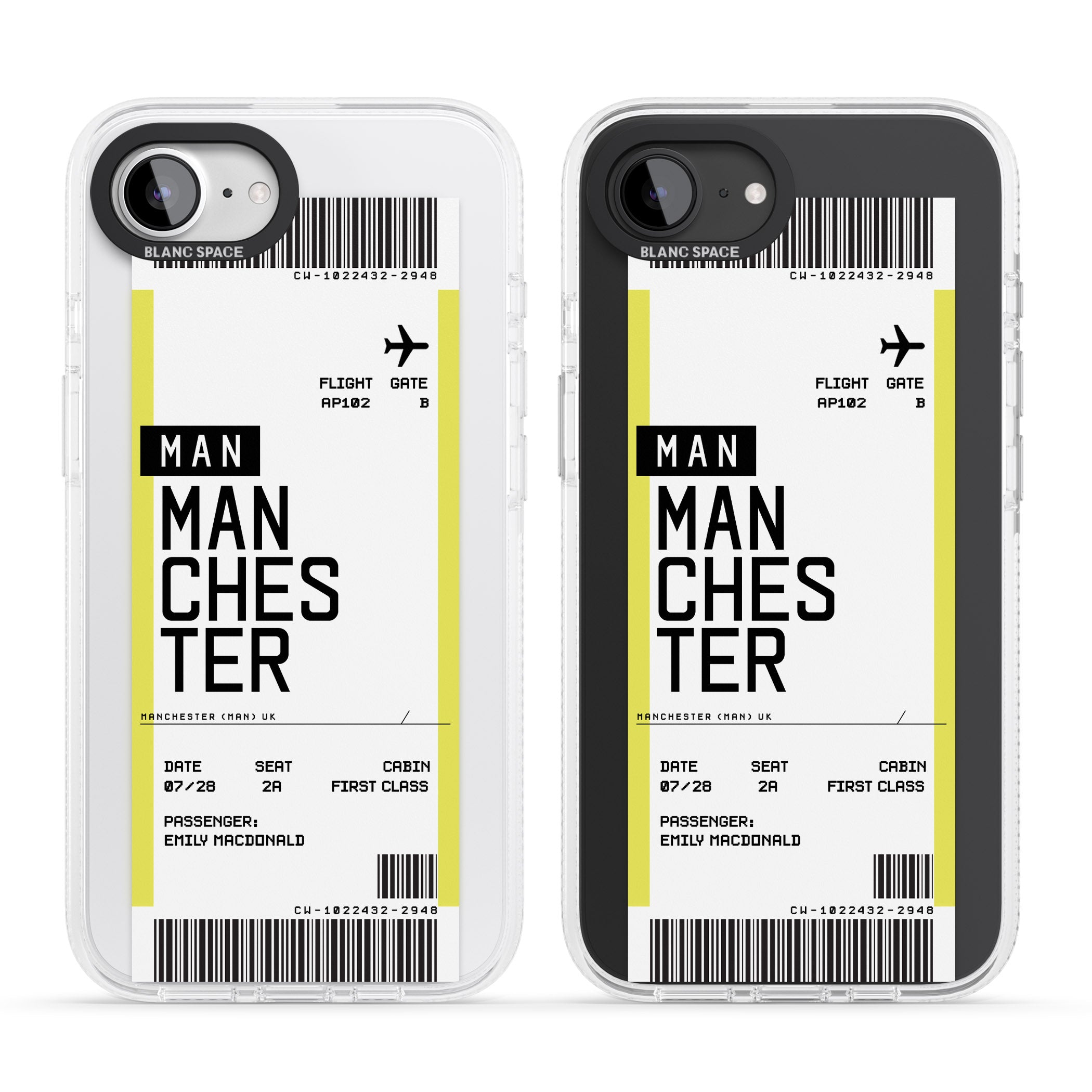 Personalised Manchester Boarding Pass iPhone 16e Clear Case Impact Air - Blanc Space