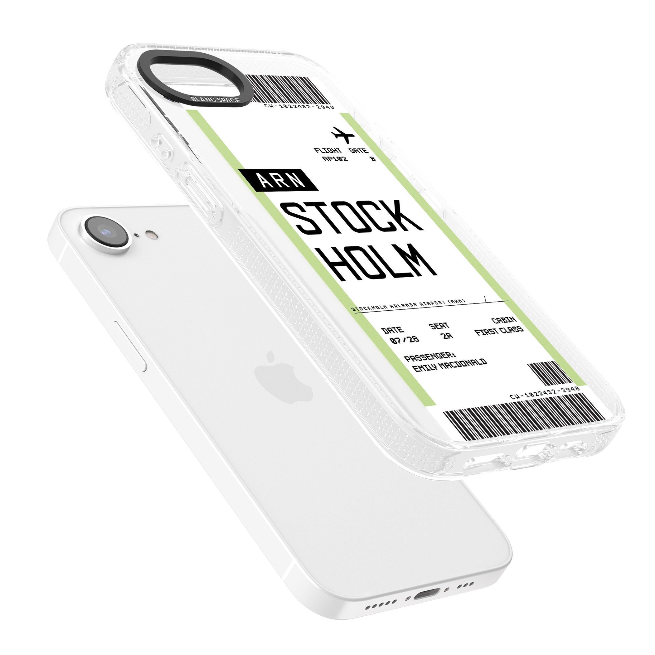 Personalised Stockholm Boarding Pass iPhone 16e Clear Case Impact Air - Blanc Space