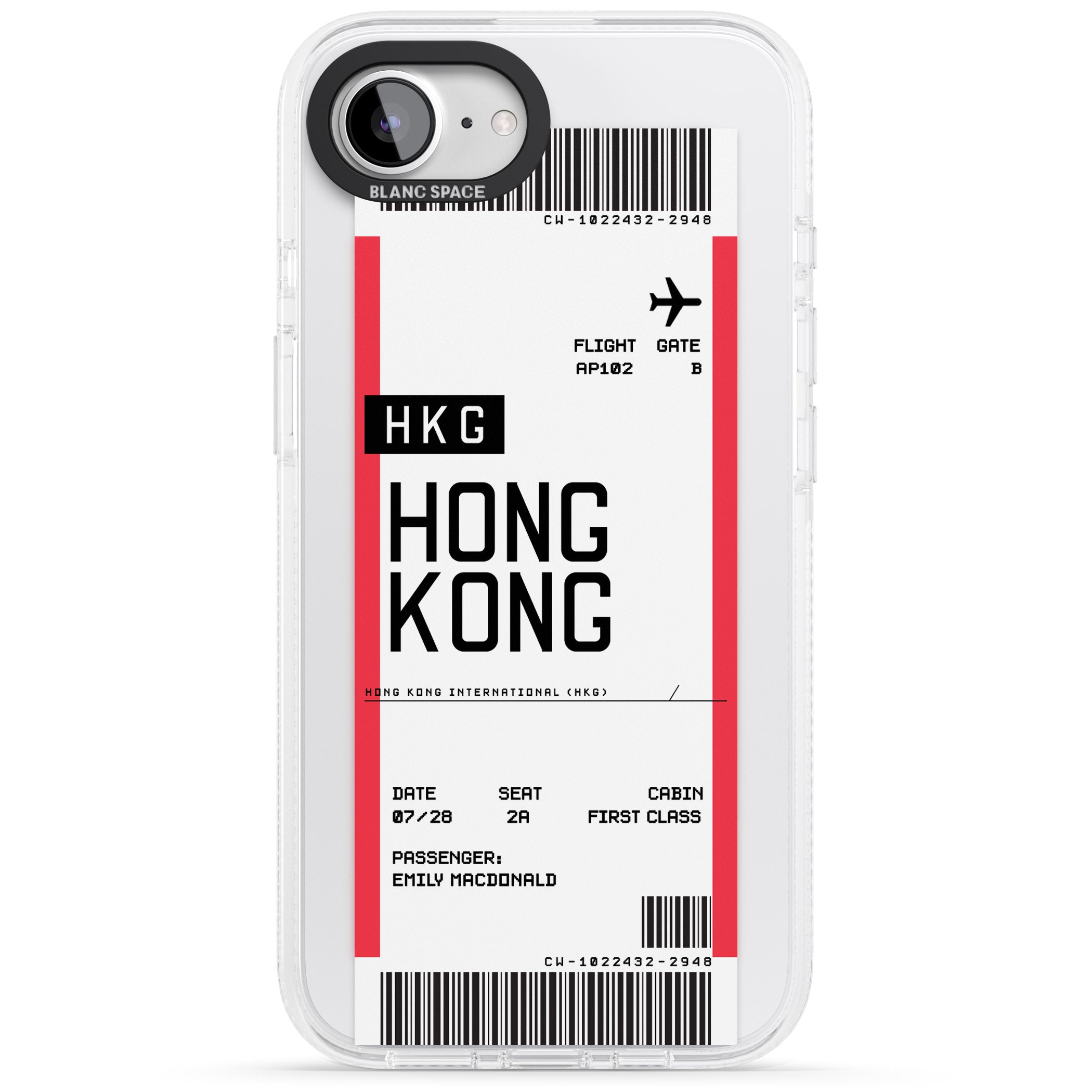 Personalised Hong Kong Boarding Pass iPhone 16e Clear Case Impact Air - Blanc Space