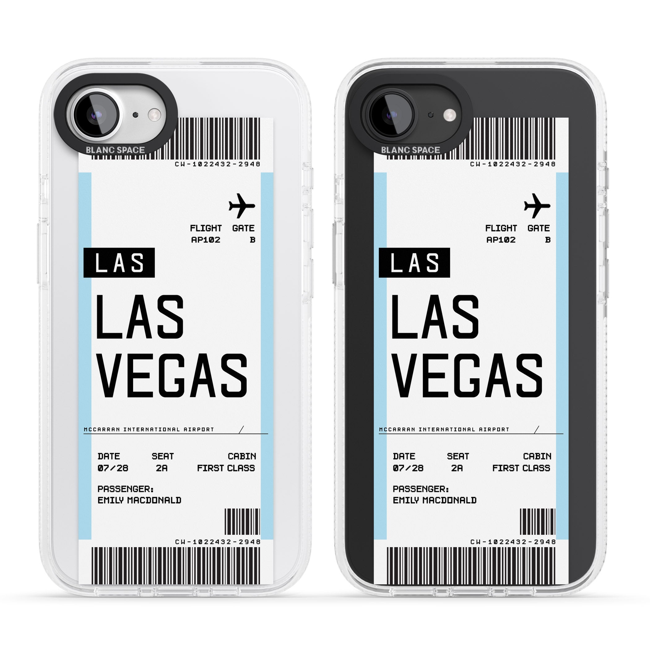 Personalised Las Vegas Boarding Pass iPhone 16e Clear Case Impact Air - Blanc Space