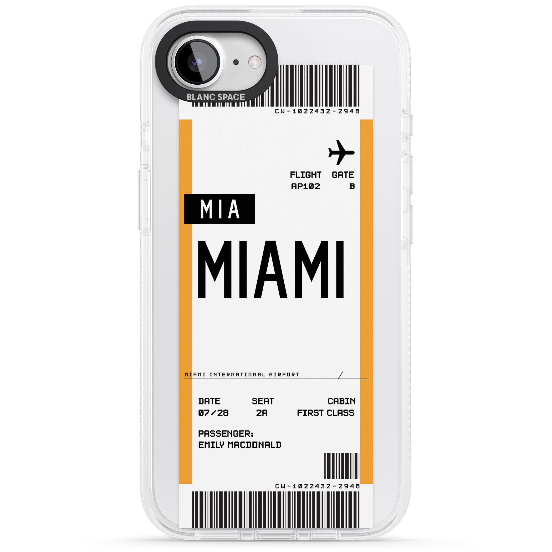 Personalised Miami Boarding Pass iPhone 16e Clear Case Impact Air - Blanc Space