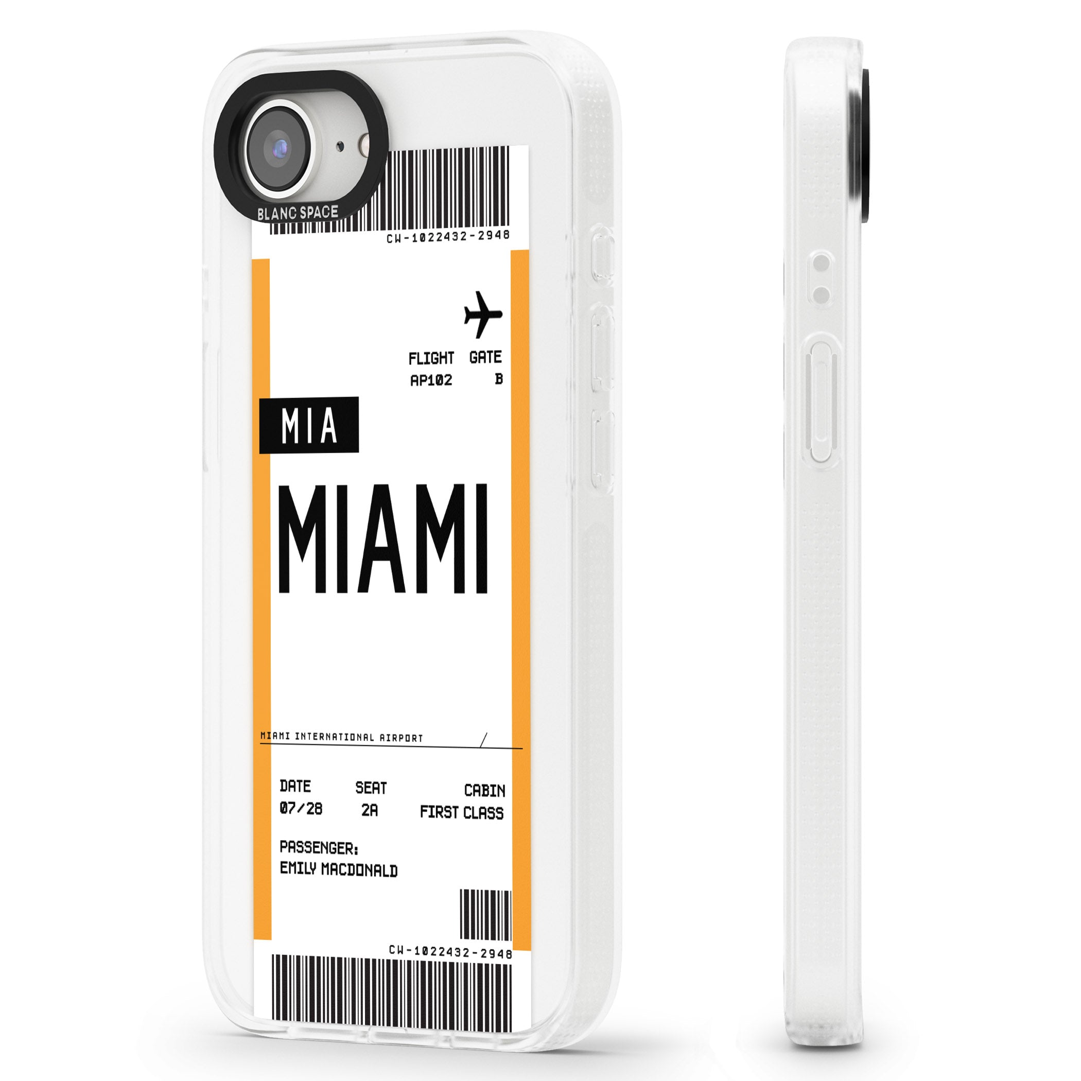 Personalised Miami Boarding Pass iPhone 16e Clear Case Impact Air - Blanc Space