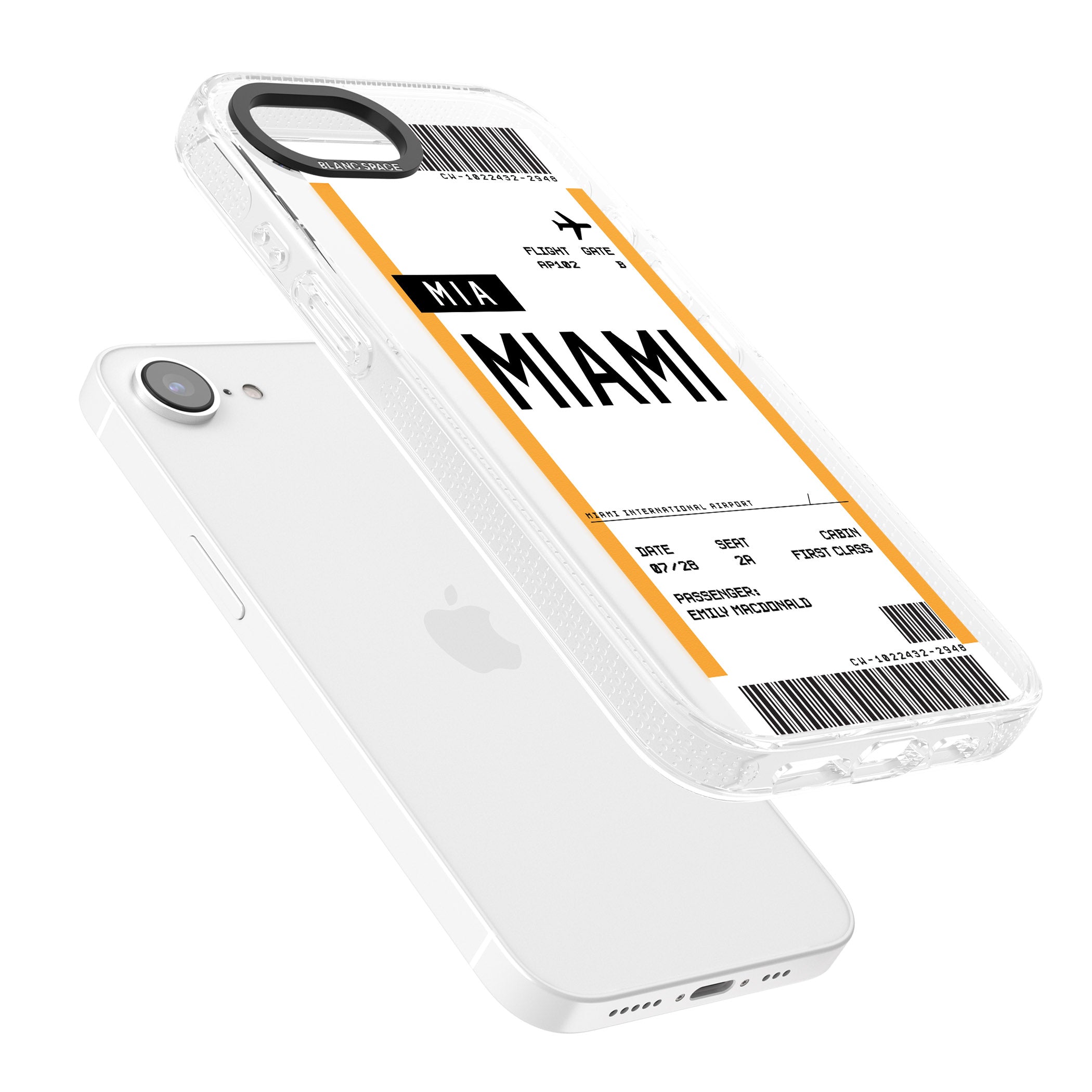 Personalised Miami Boarding Pass iPhone 16e Clear Case Impact Air - Blanc Space