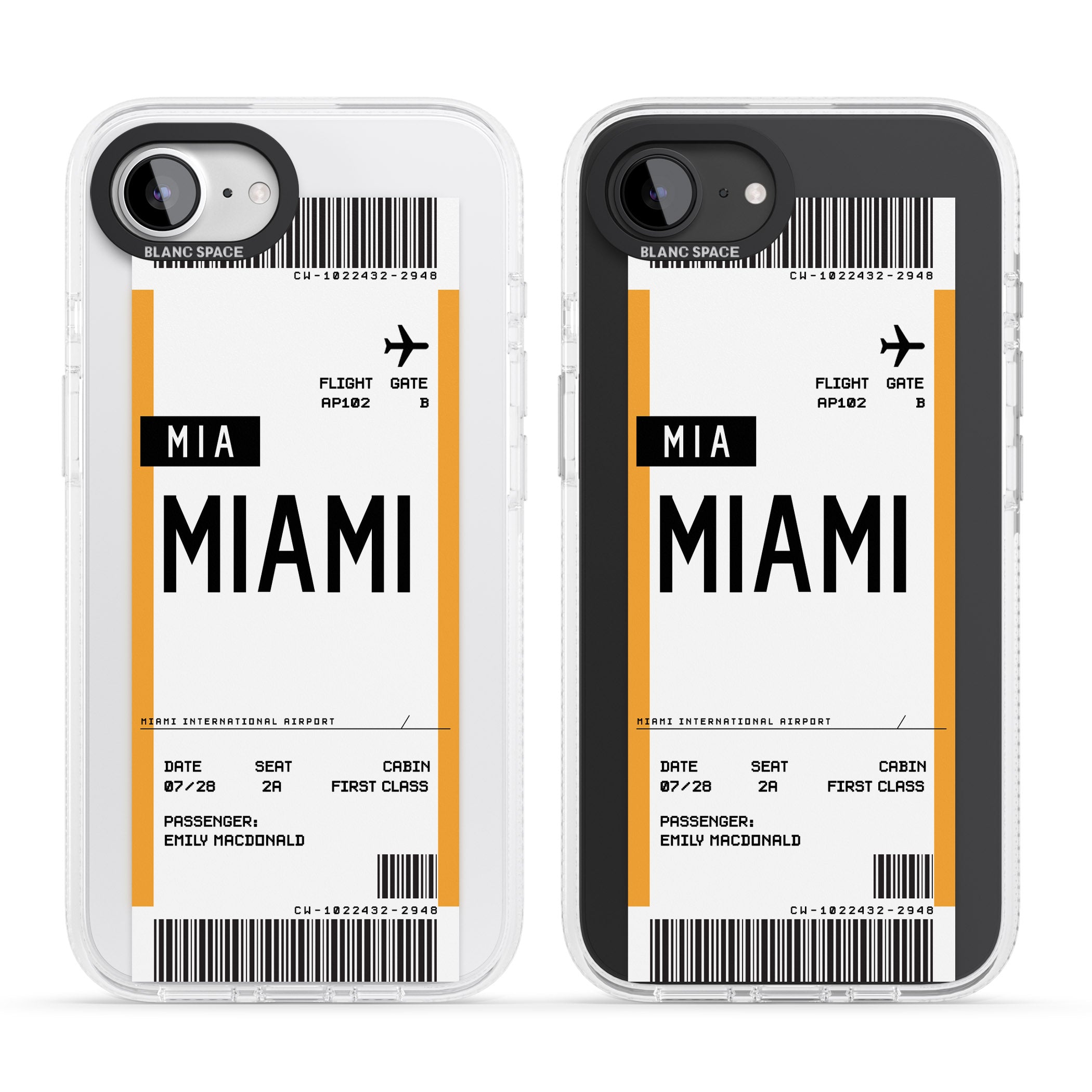 Personalised Miami Boarding Pass iPhone 16e Clear Case Impact Air - Blanc Space
