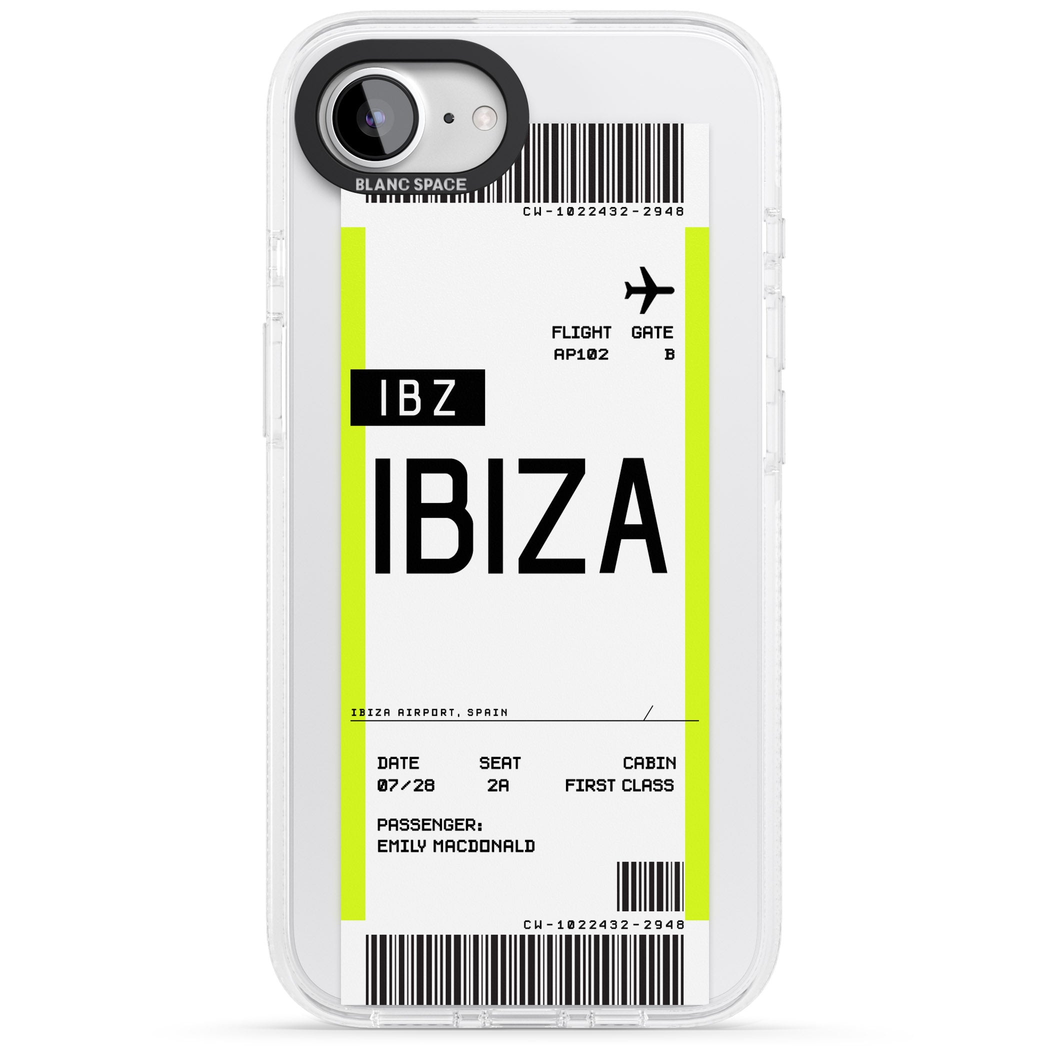 Personalised Ibiza Boarding Pass iPhone 16e Clear Case Impact Air - Blanc Space