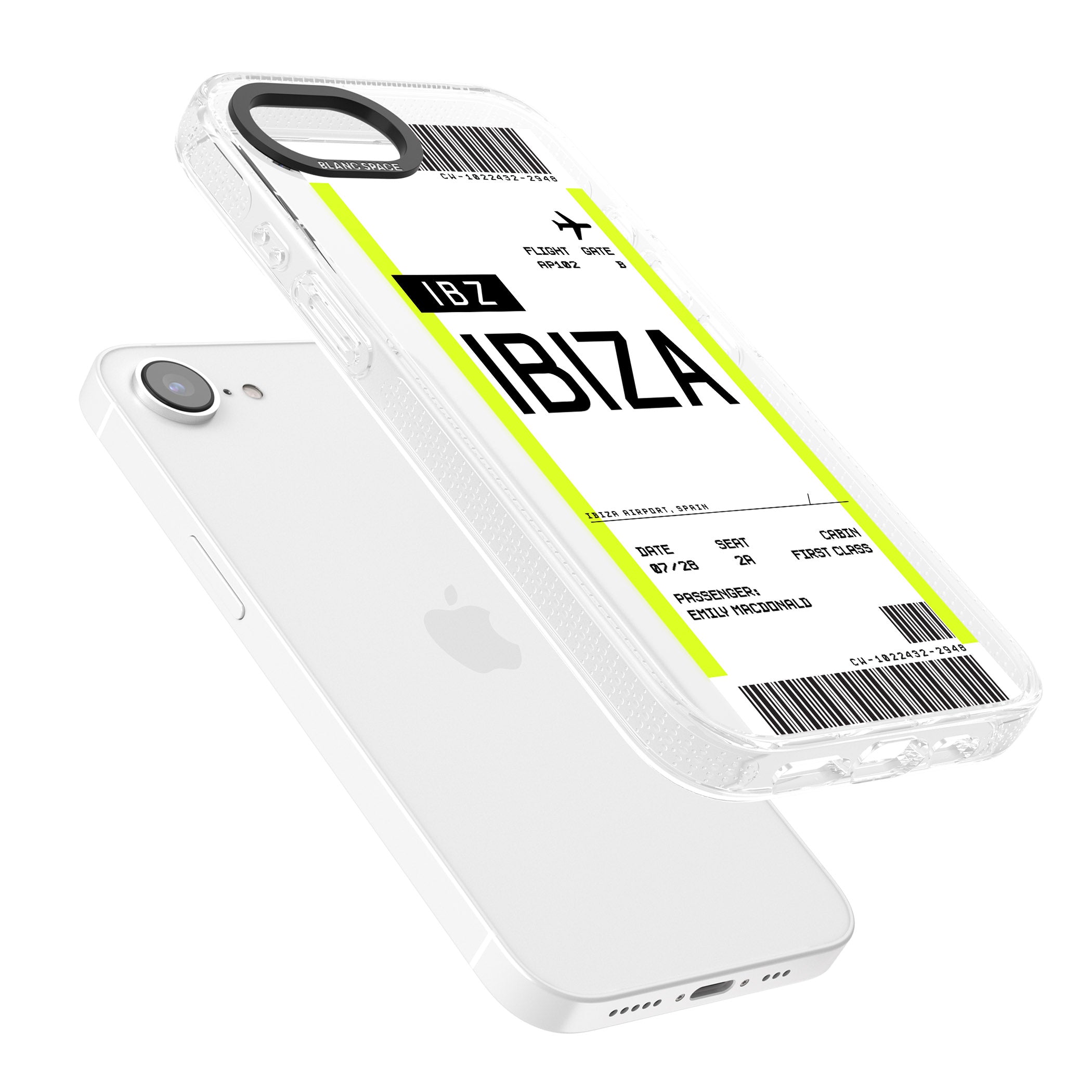 Personalised Ibiza Boarding Pass iPhone 16e Clear Case Impact Air - Blanc Space