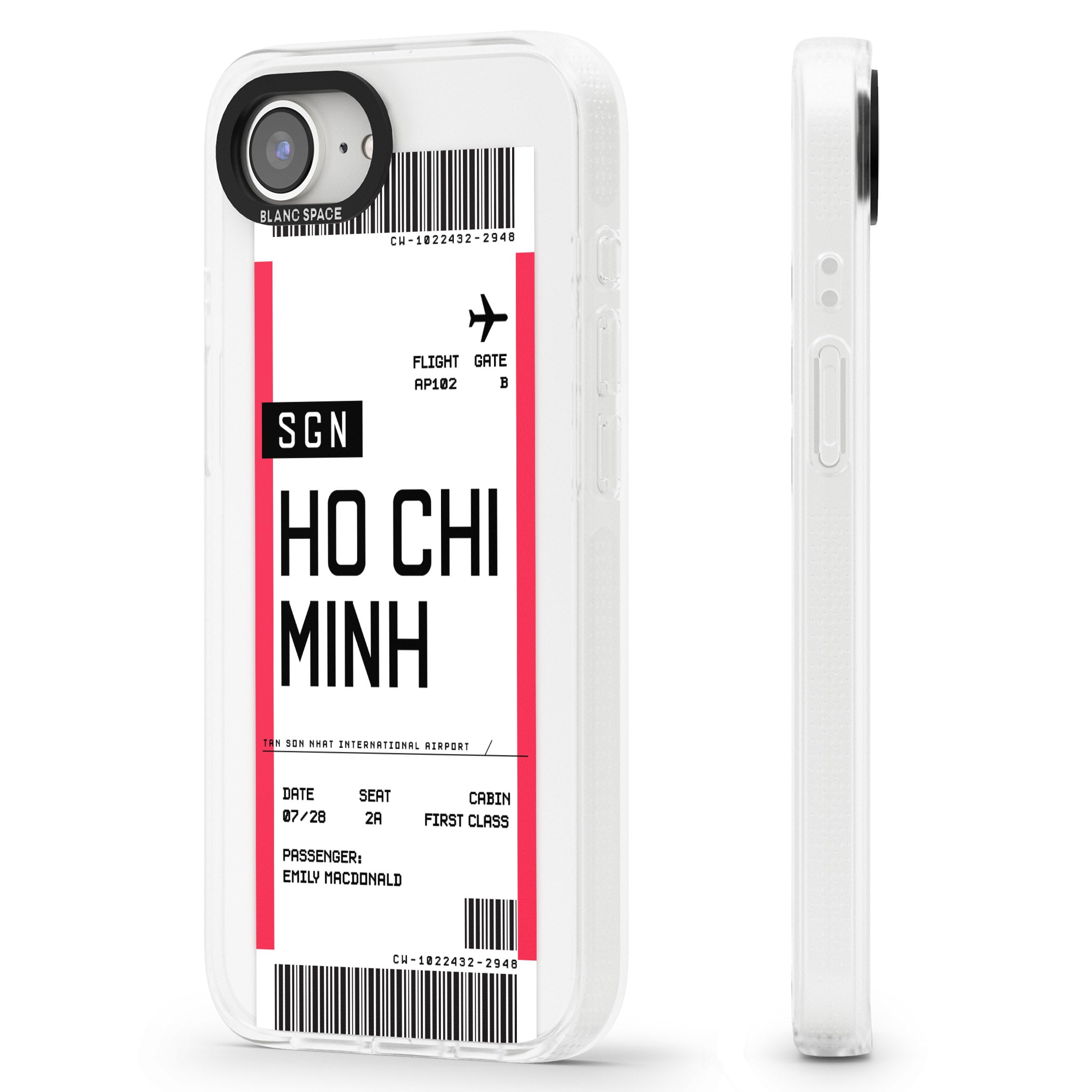 Personalised Ho Chi Minh City Boarding Pass iPhone 16e Clear Case Impact Air - Blanc Space