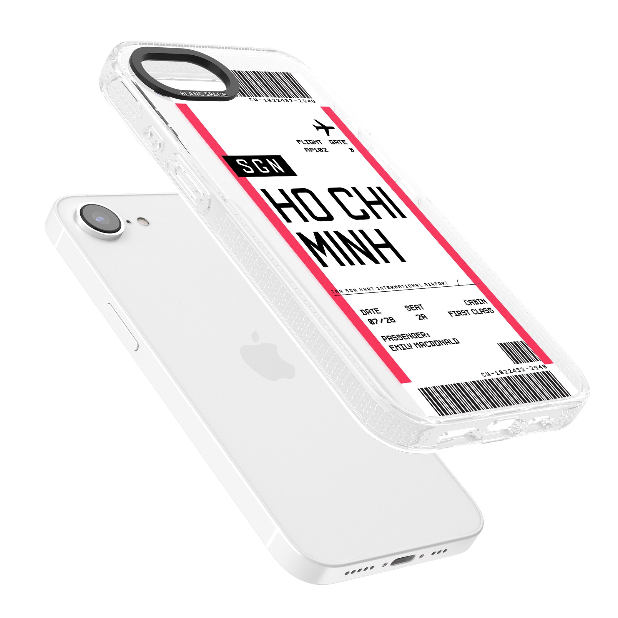 Personalised Ho Chi Minh City Boarding Pass iPhone 16e Clear Case Impact Air - Blanc Space