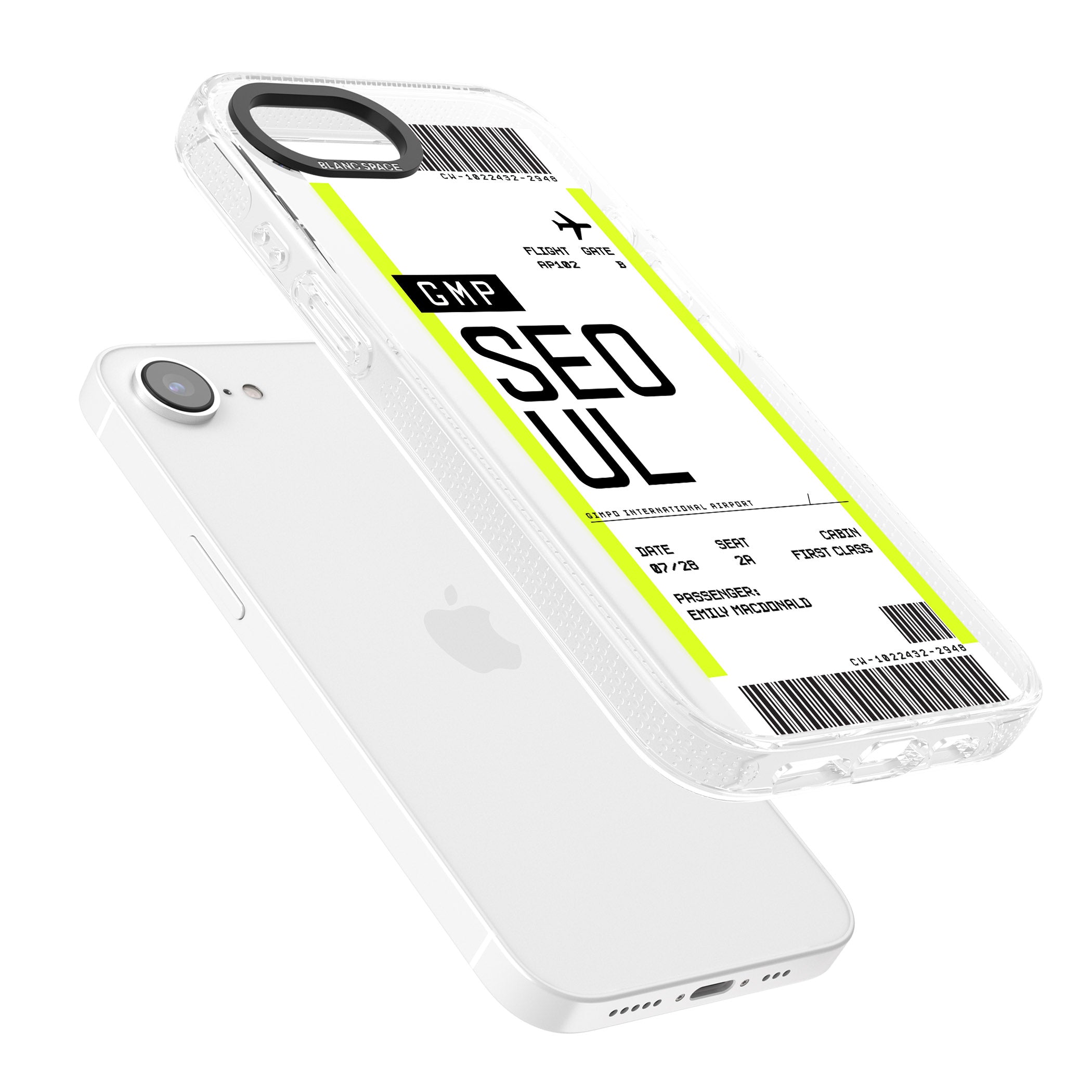 Personalised Seoul Boarding Pass iPhone 16e Clear Case Impact Air - Blanc Space