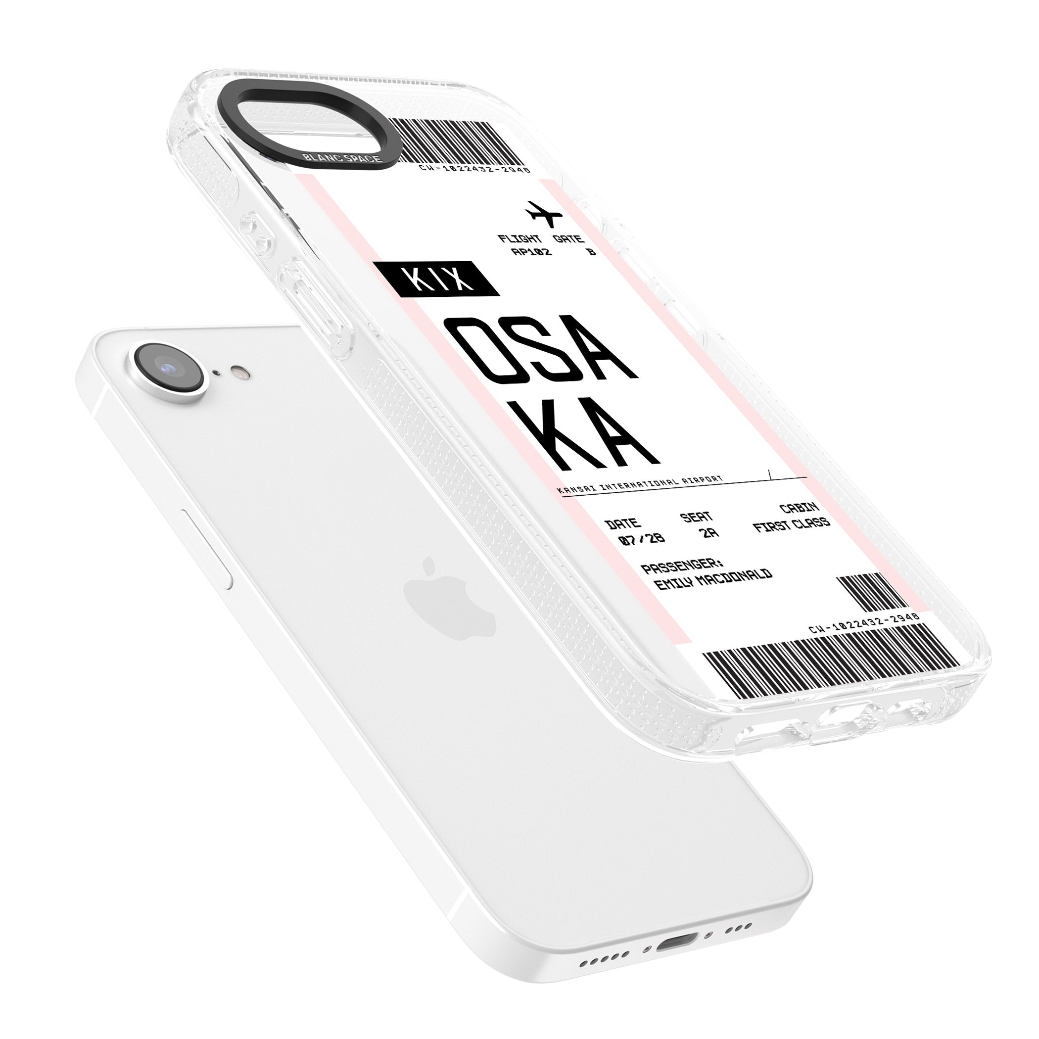Personalised Osaka Boarding Pass iPhone 16e Clear Case Impact Air - Blanc Space