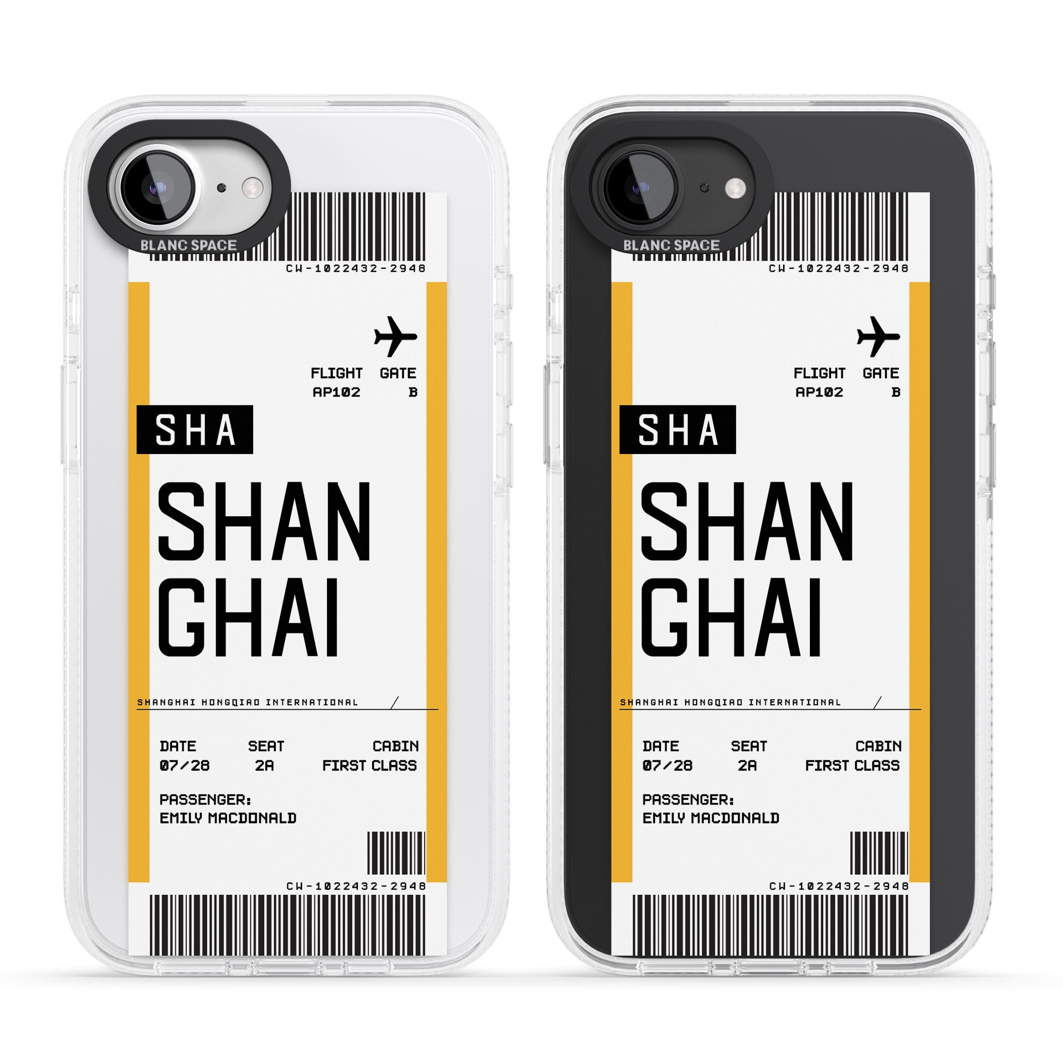 Personalised Shangai Boarding Pass iPhone 16e Clear Case Impact Air - Blanc Space