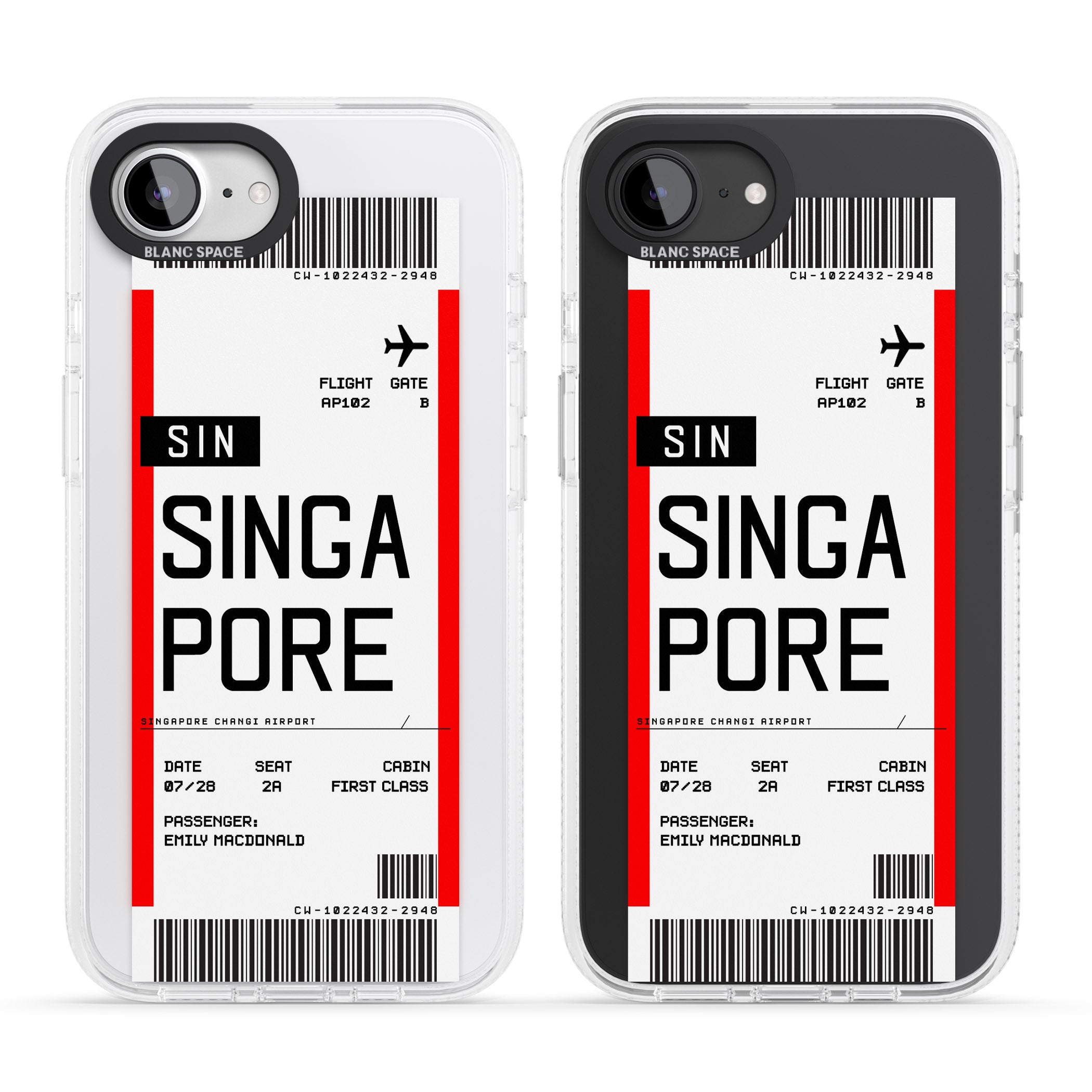 Personalised Singapore Boarding Pass iPhone 16e Clear Case Impact Air - Blanc Space