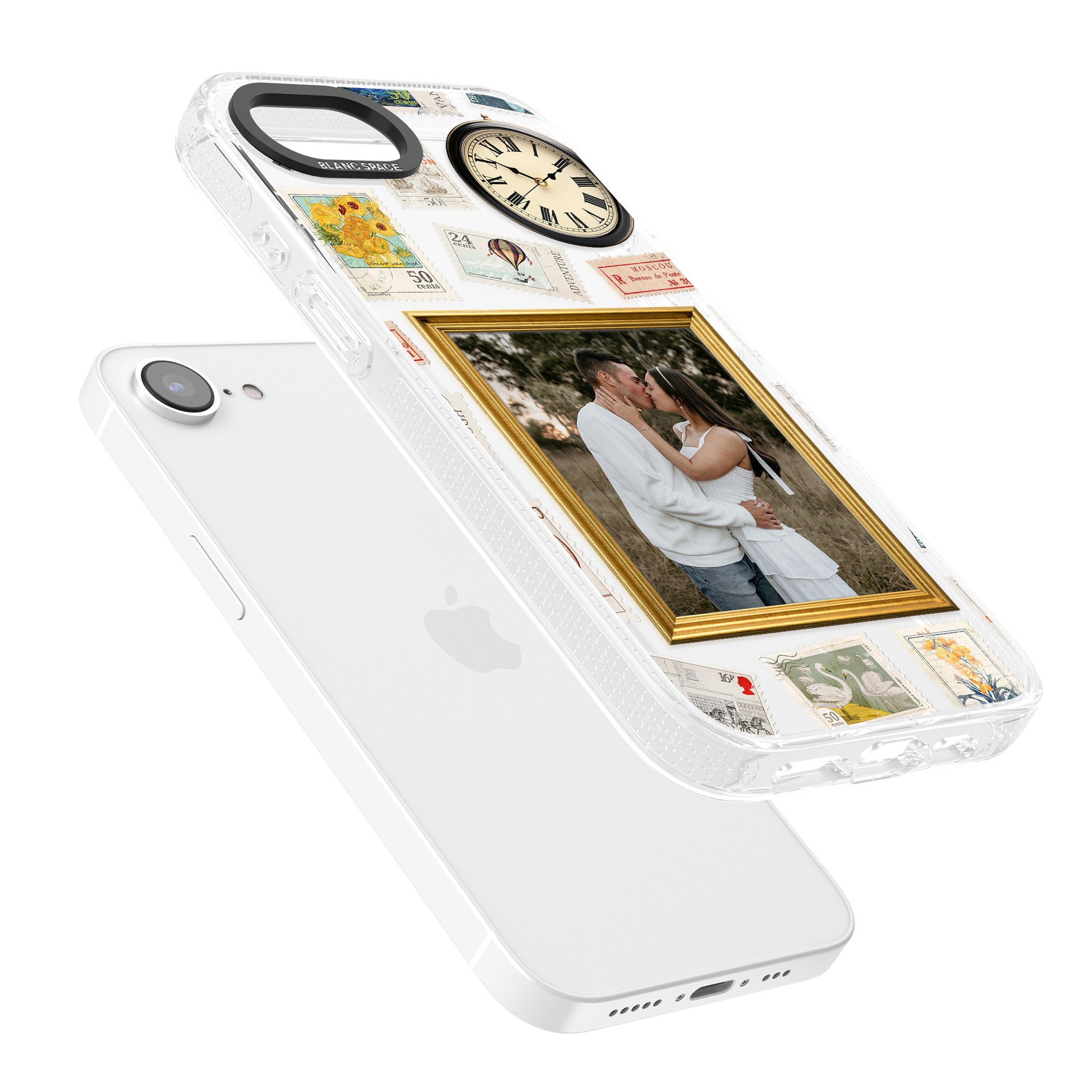 Personalised Vintage Photo Frame Collage iPhone 16e Clear Case Impact Air - Blanc Space