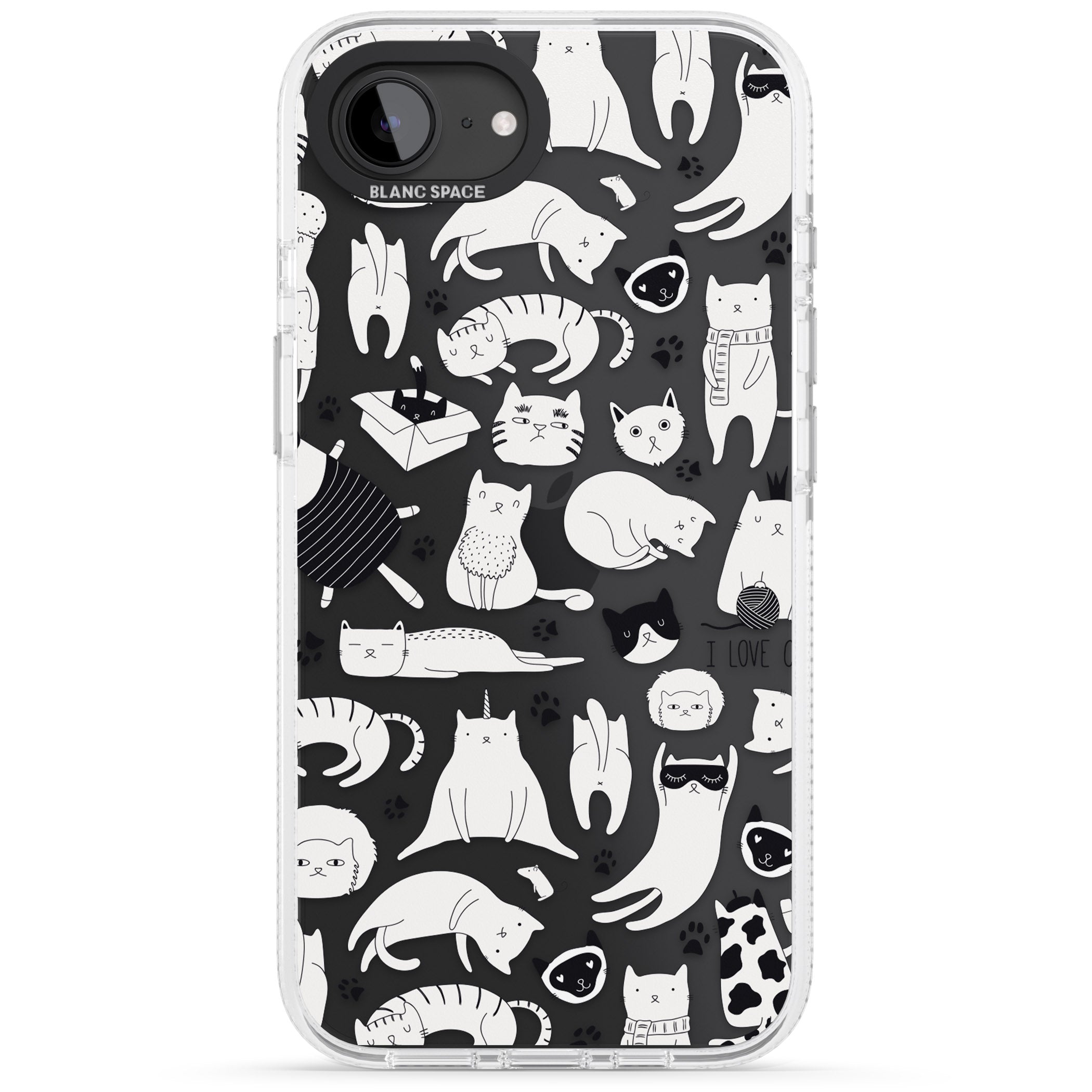 Cartoon Cat Collage - Black & White iPhone 16e Clear Case Impact Air - Blanc Space
