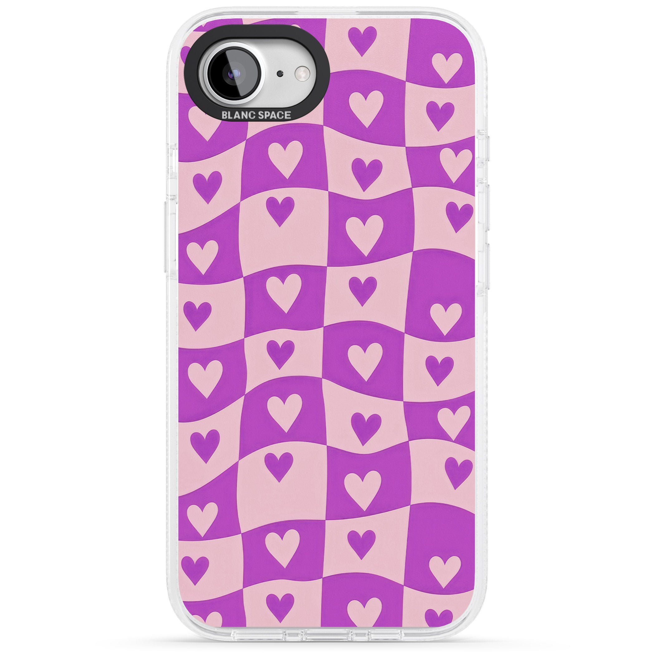 Purple Wavy Checked & Hearts iPhone 16e Clear Case Impact Air - Blanc Space