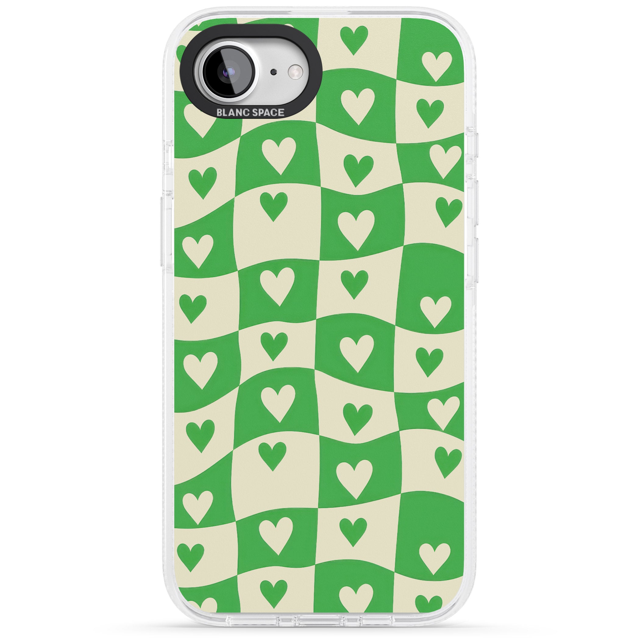 Green Wavy Checked & Hearts iPhone 16e Clear Case Impact Air - Blanc Space