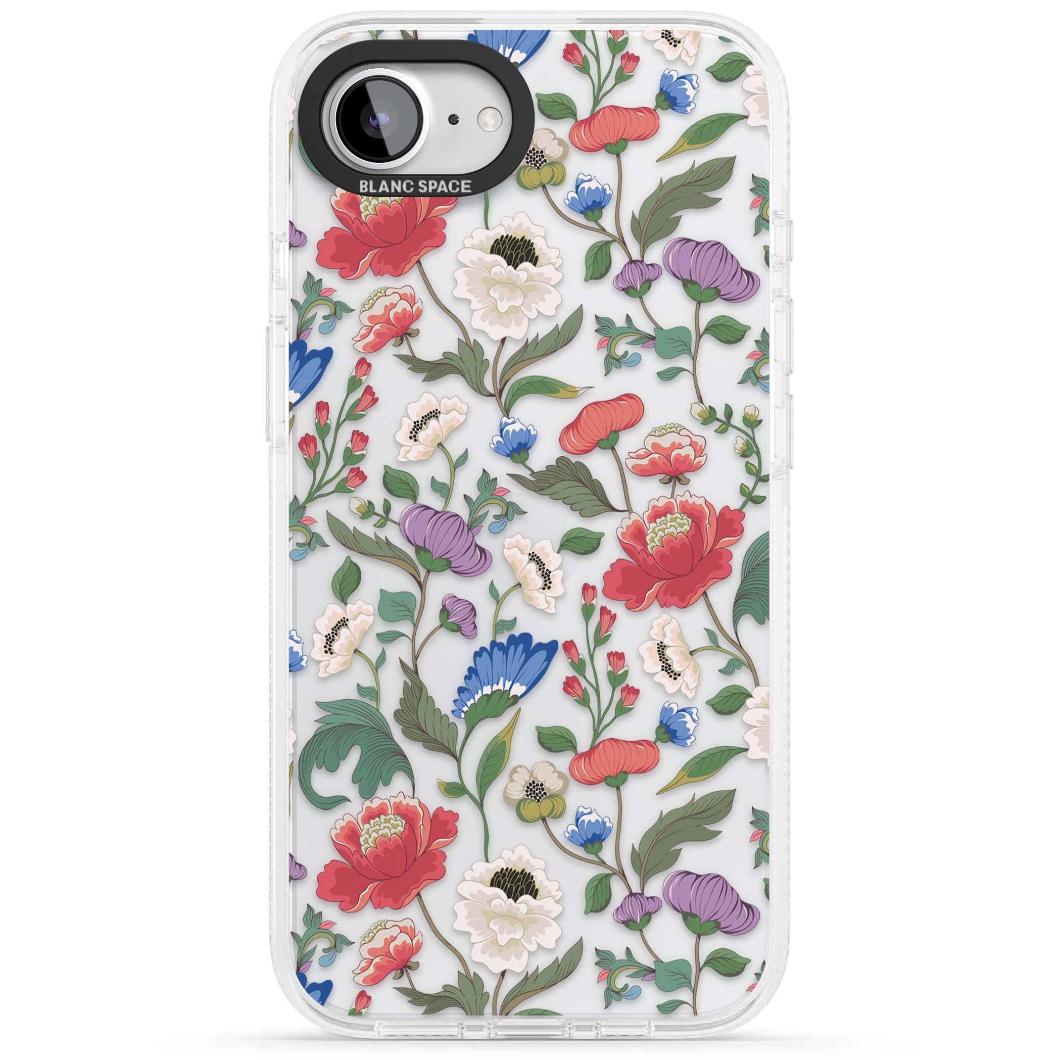 Chinoiserie Bloom vintage floral iPhone case featuring hand-painted peonies, poppies and trailing wildflowers on clear... | Clear Case Impact Air case for iPhone 16e, iPhone 17e