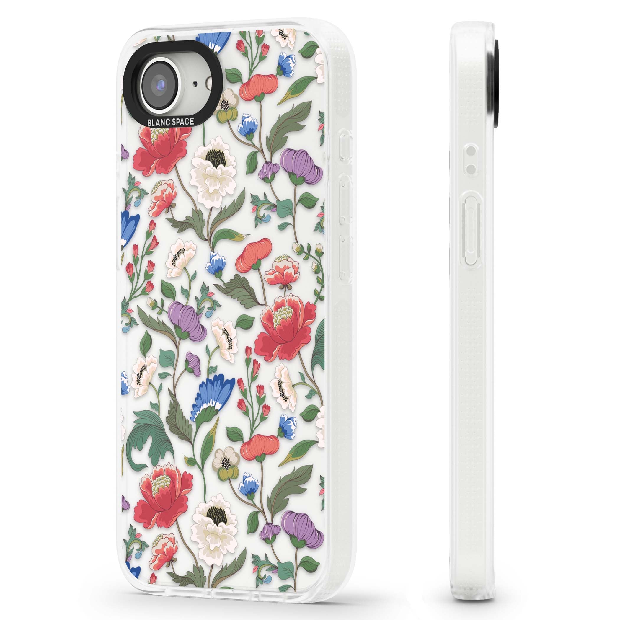 Chinoiserie Bloom vintage floral iPhone case featuring hand-painted peonies, poppies and trailing wildflowers on clear... | Clear Case Impact Air case for iPhone 16e, iPhone 17e