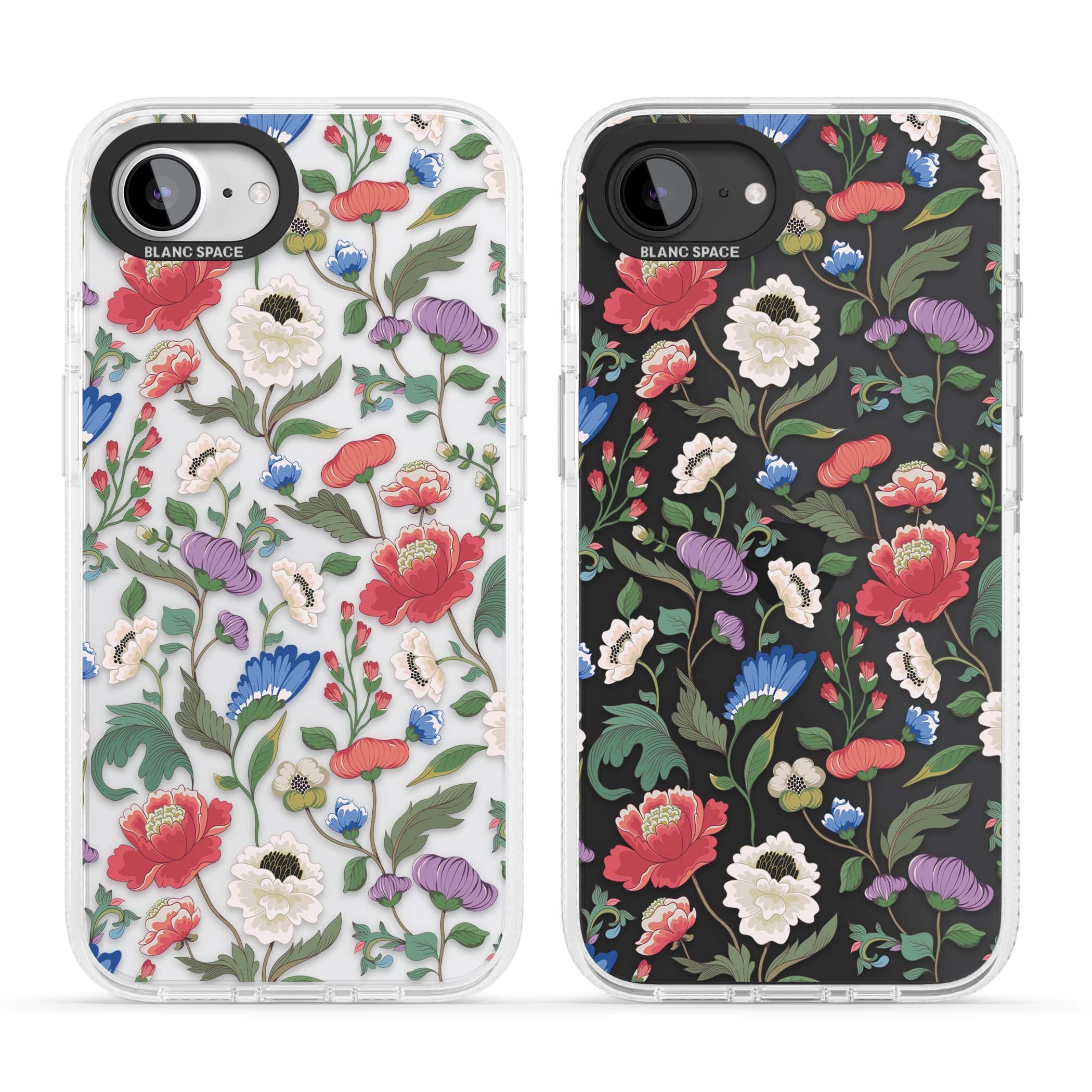Chinoiserie Bloom vintage floral iPhone case featuring hand-painted peonies, poppies and trailing wildflowers on clear... | Clear Case Impact Air case for iPhone 16e, iPhone 17e