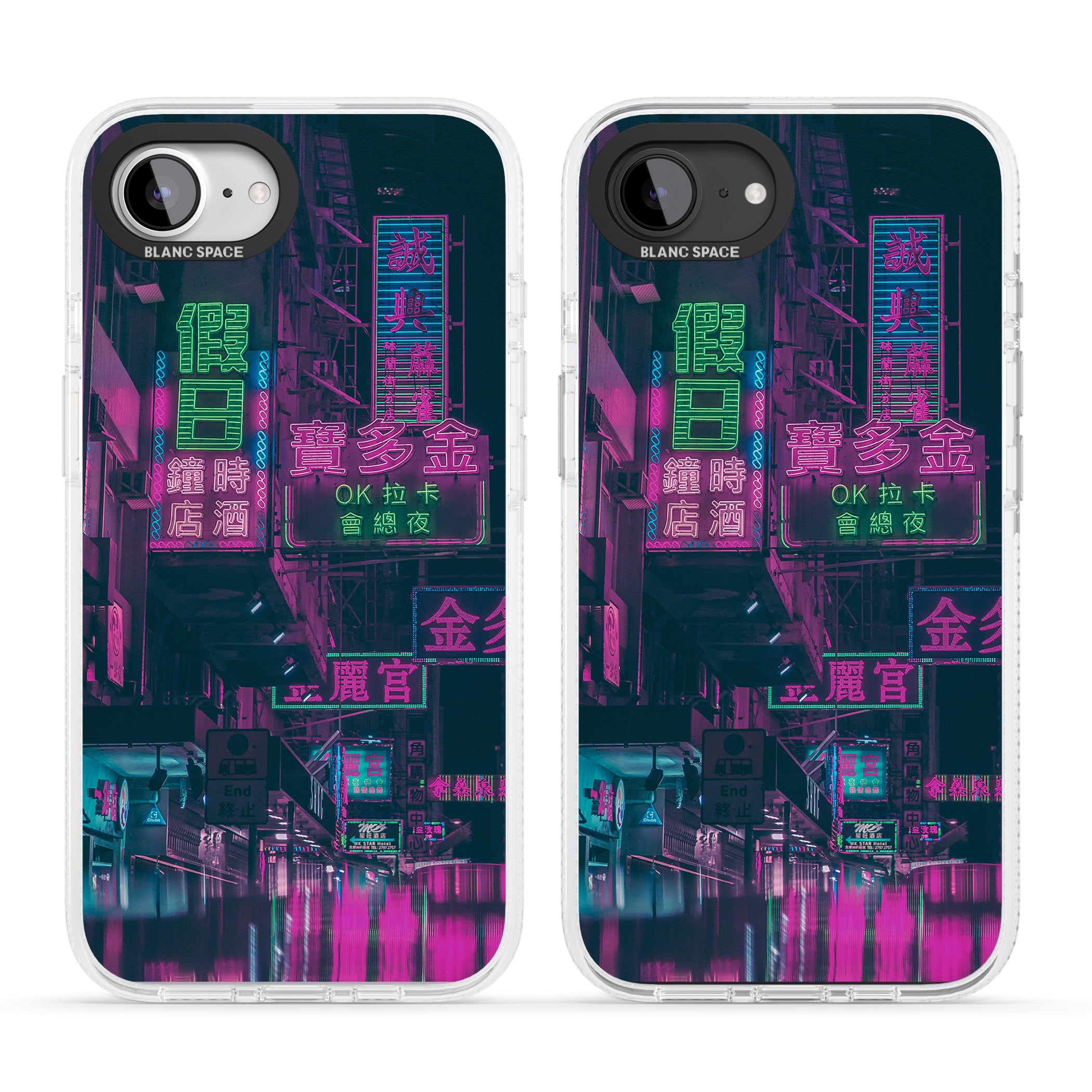 Rainy Reflections - Neon Cities Photographs iPhone 16e Clear Case Impact Air - Blanc Space