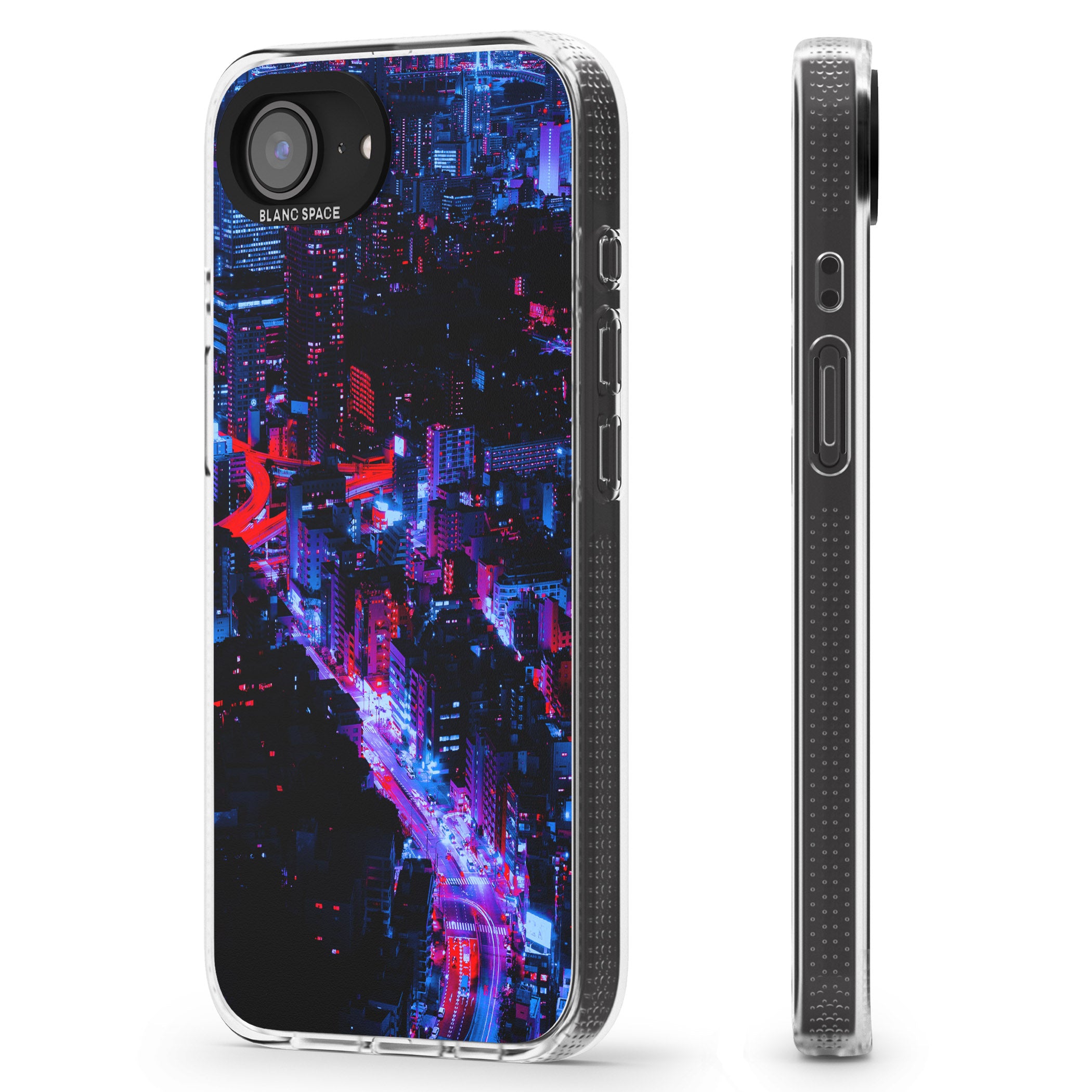 Arial City View - Neon Cities Photographs iPhone 16e Clear Case Impact Air - Blanc Space