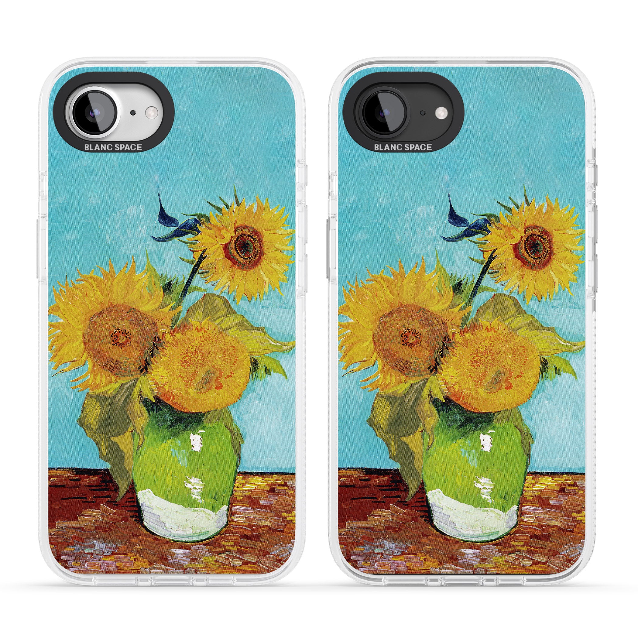 Vase with Three Sunflowers iPhone 16e Clear Case Impact Air - Blanc Space