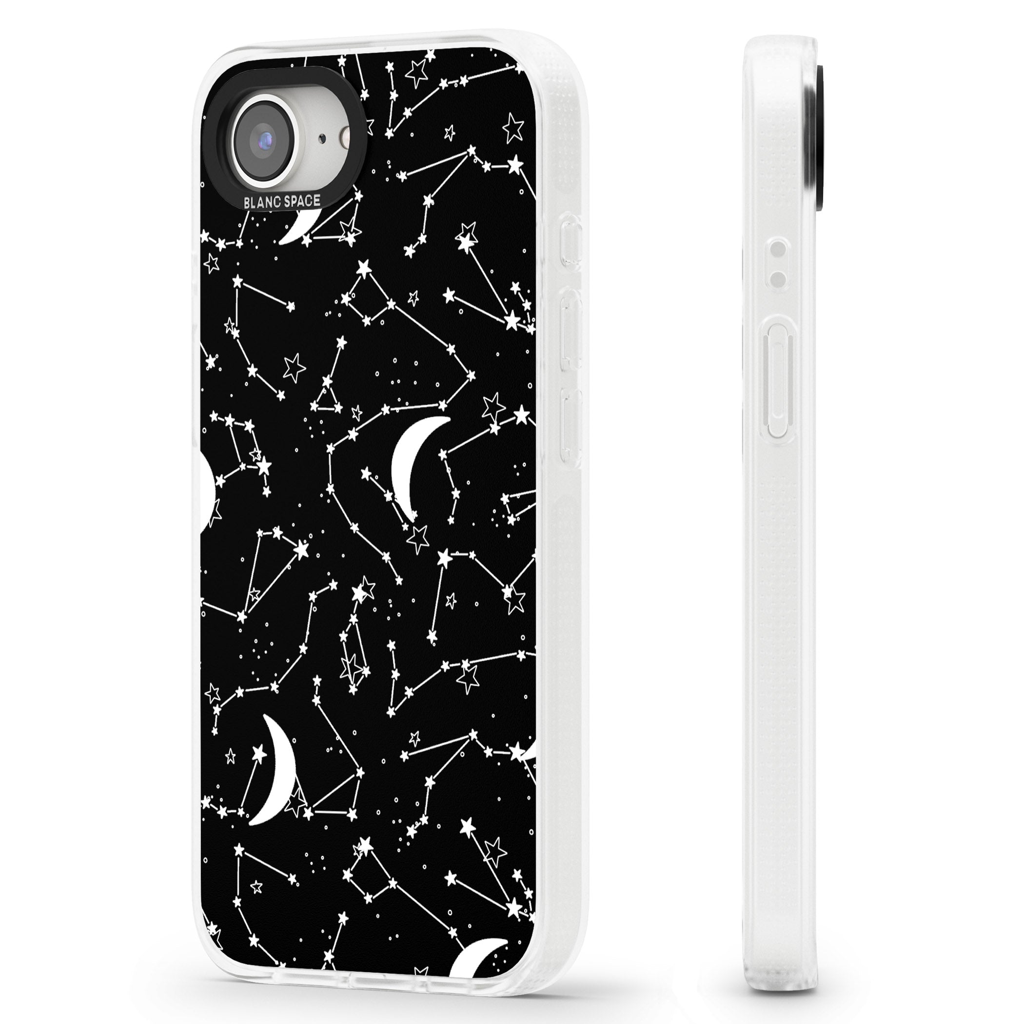 White Stars Constellations on Black iPhone 16e Clear Case Impact Air - Blanc Space